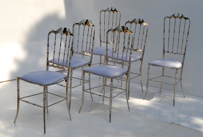 Italian Maison Baccarat Crystal Room Restaurant Style Set of 6 Nickel Plated Chair For Sale