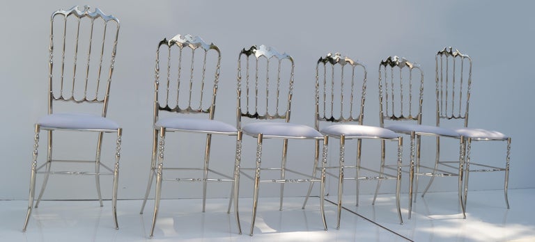 Mid-20th Century Maison Baccarat Crystal Room Restaurant Style Set of 6 Nickel Plated Chair For Sale