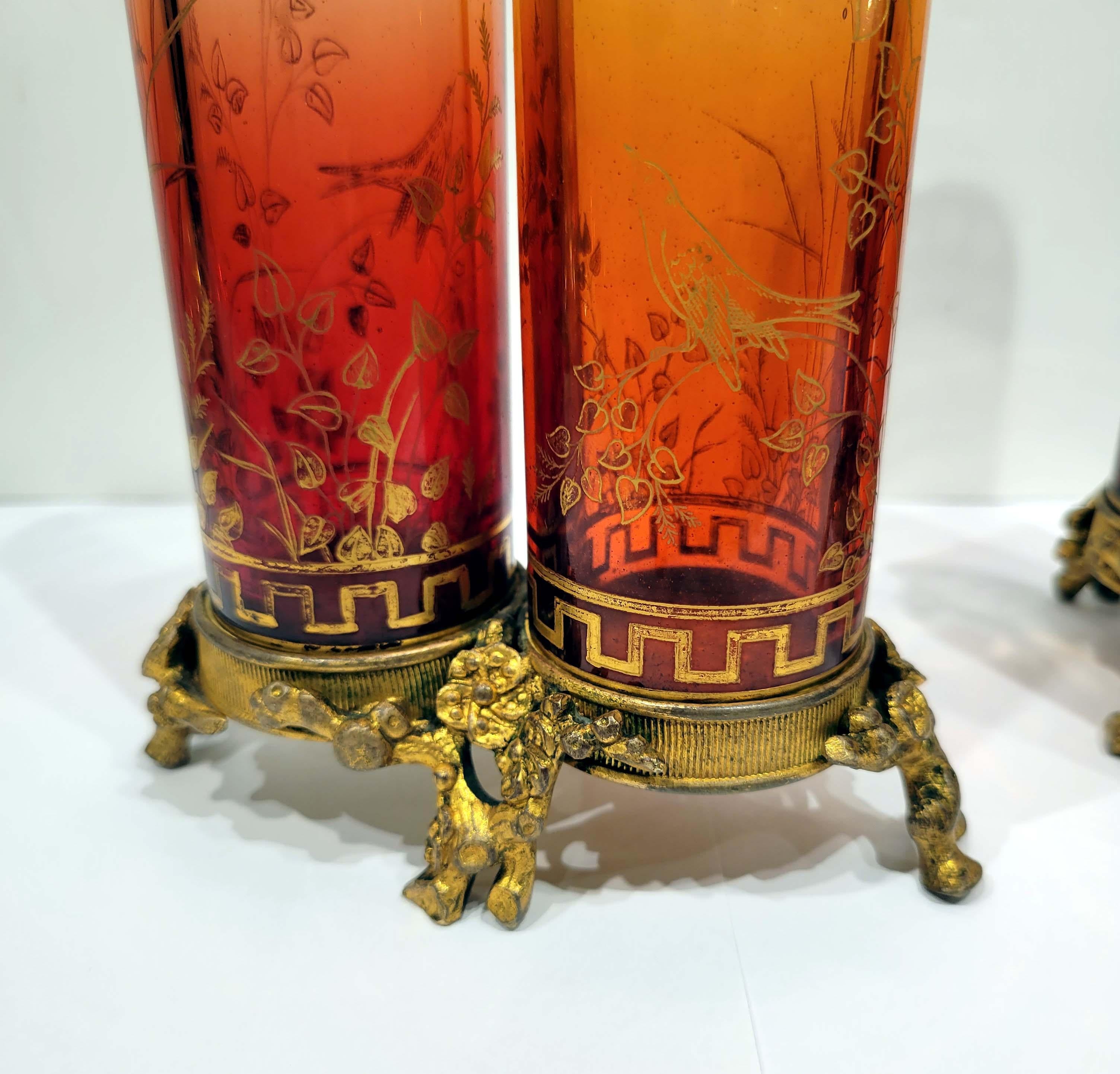 Gilt Maison Baccarat Pair of Japonisme Ormolu Mounted Double Vases