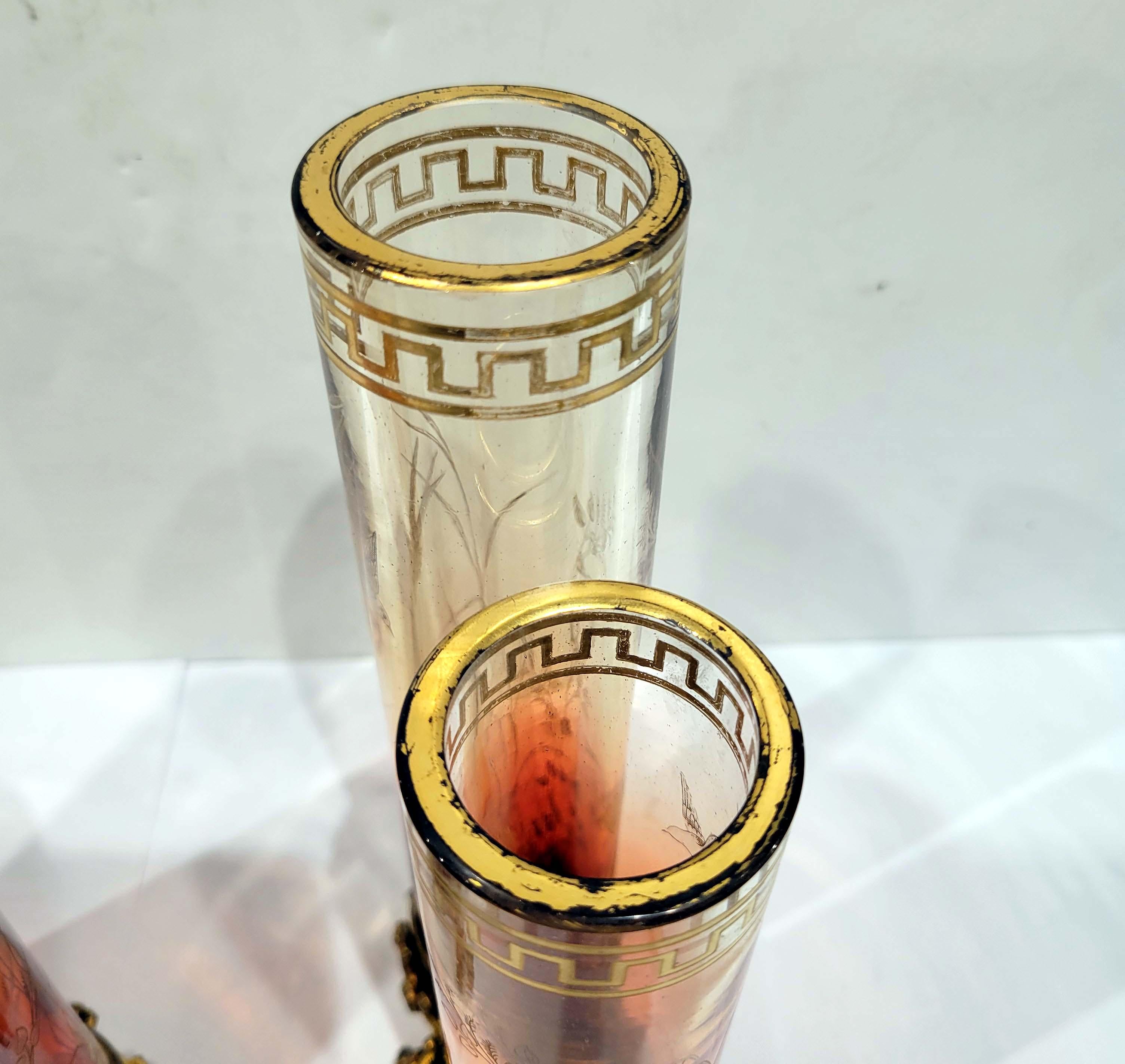 Maison Baccarat Pair of Japonisme Ormolu Mounted Double Vases In Good Condition In New York, NY