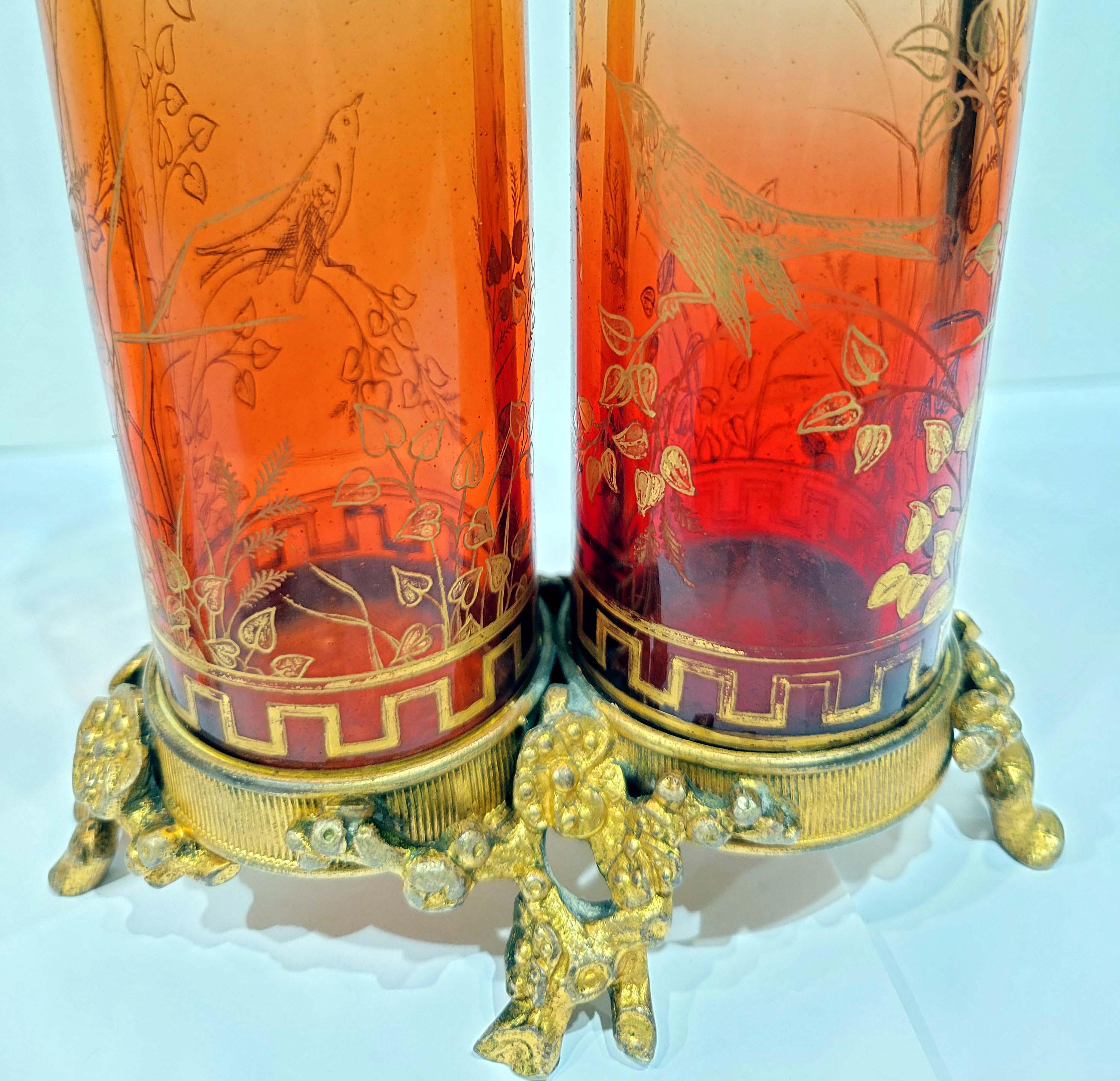 Early 20th Century Maison Baccarat Pair of Japonisme Ormolu Mounted Double Vases