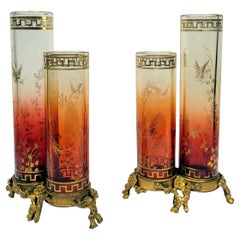 Maison Baccarat Pair of Japonisme Ormolu Mounted Double Vases