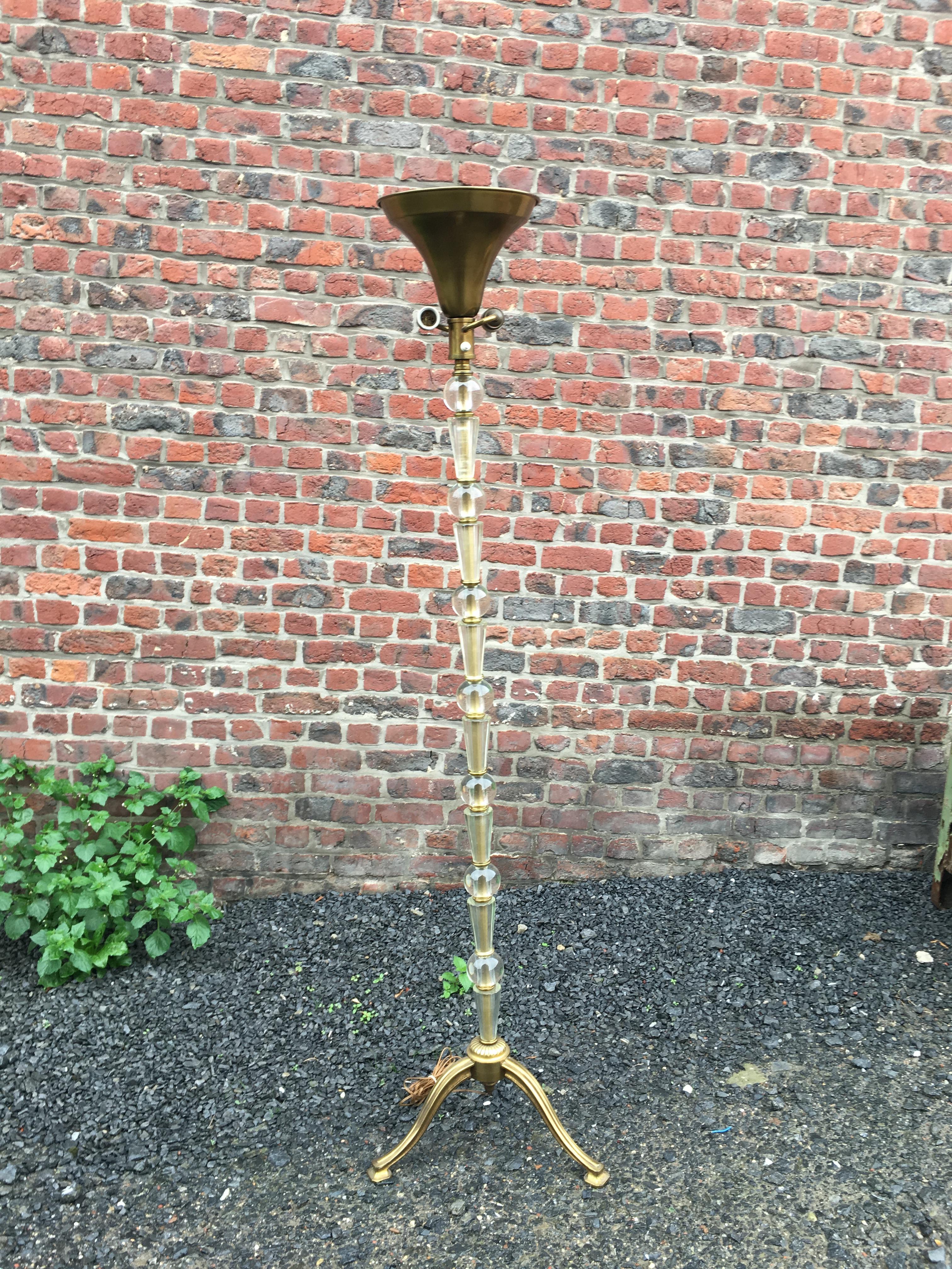 Mid-Century Modern Maison Baguès, 1950s Floor Lamp in Glass and Metal For Sale