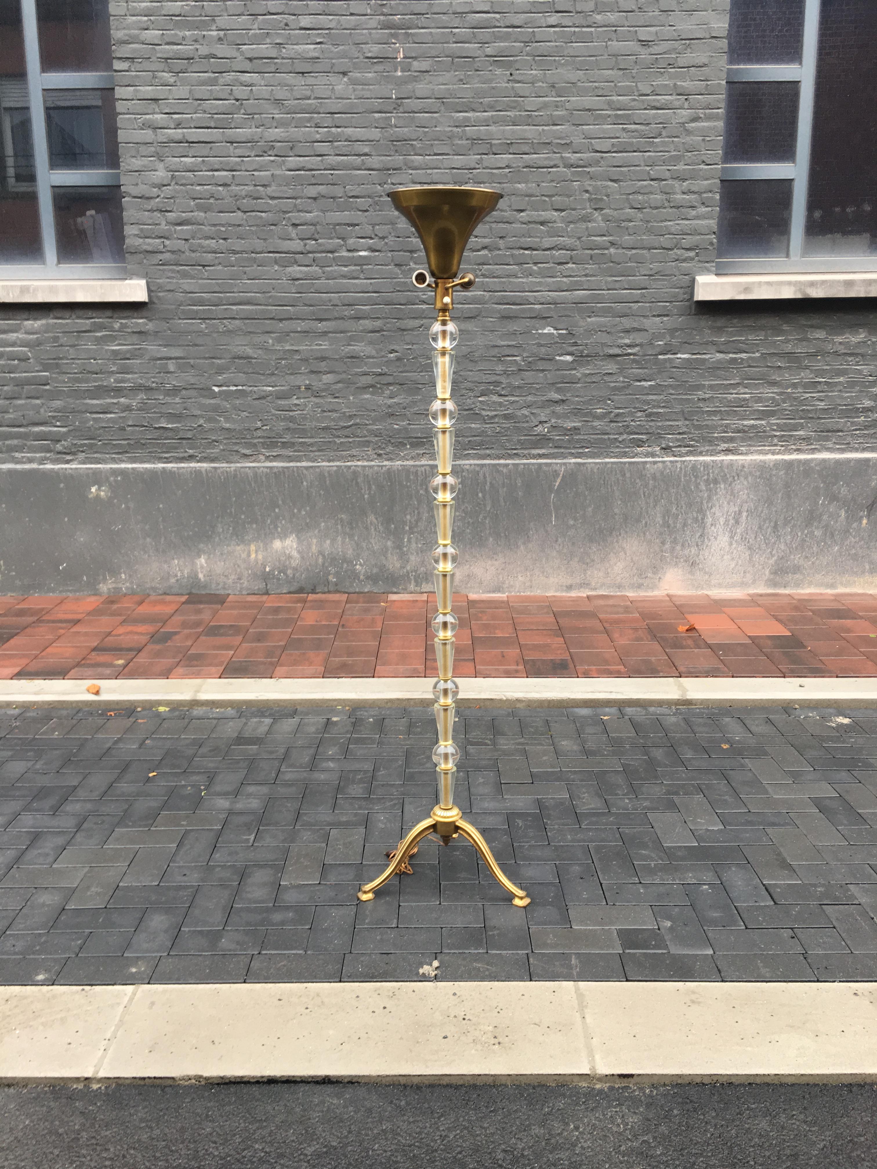 Mid-20th Century Maison Baguès, 1950s Floor Lamp in Glass and Metal For Sale
