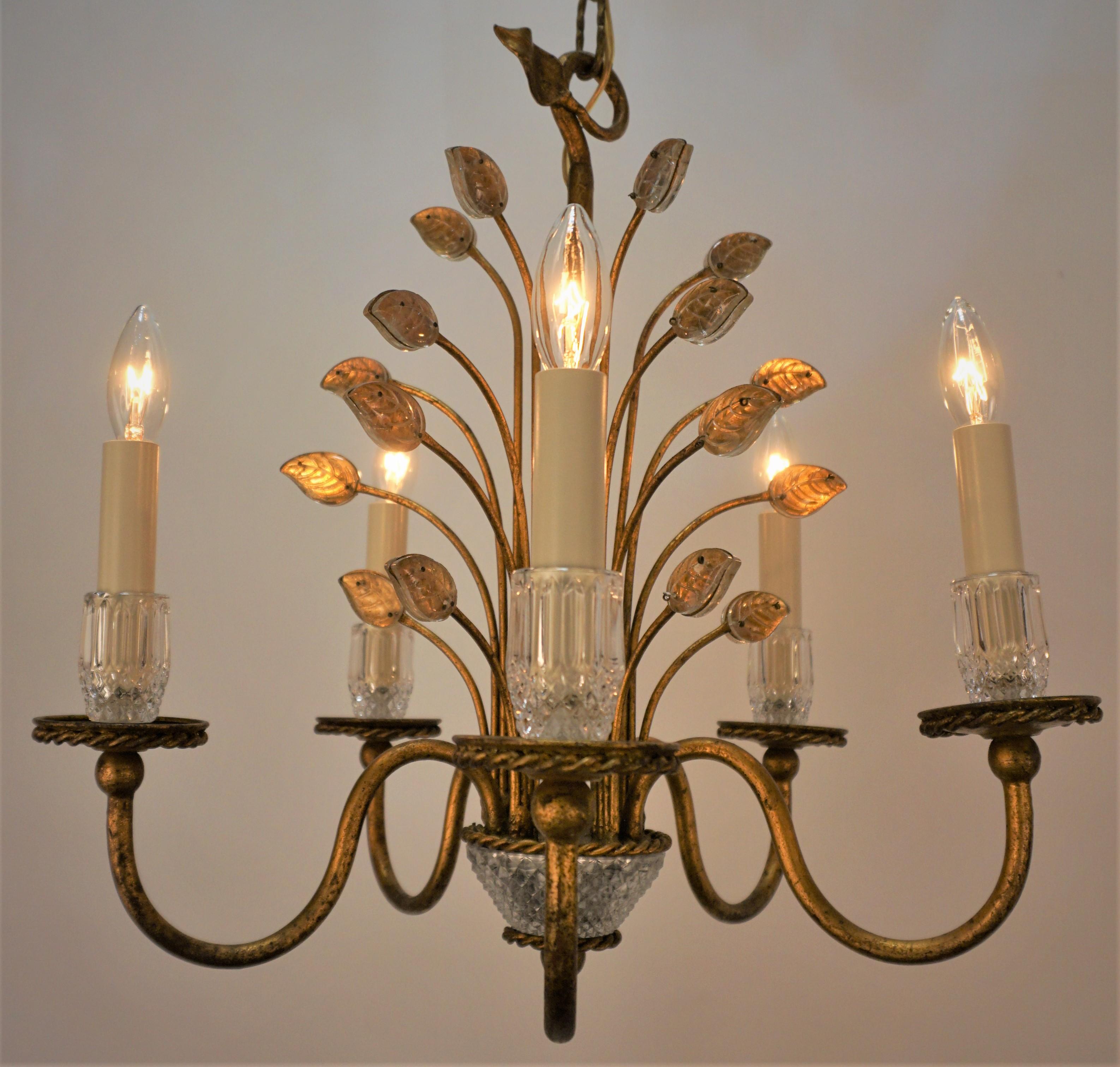 French Maison Bagues 1950's Gilt Chandelier