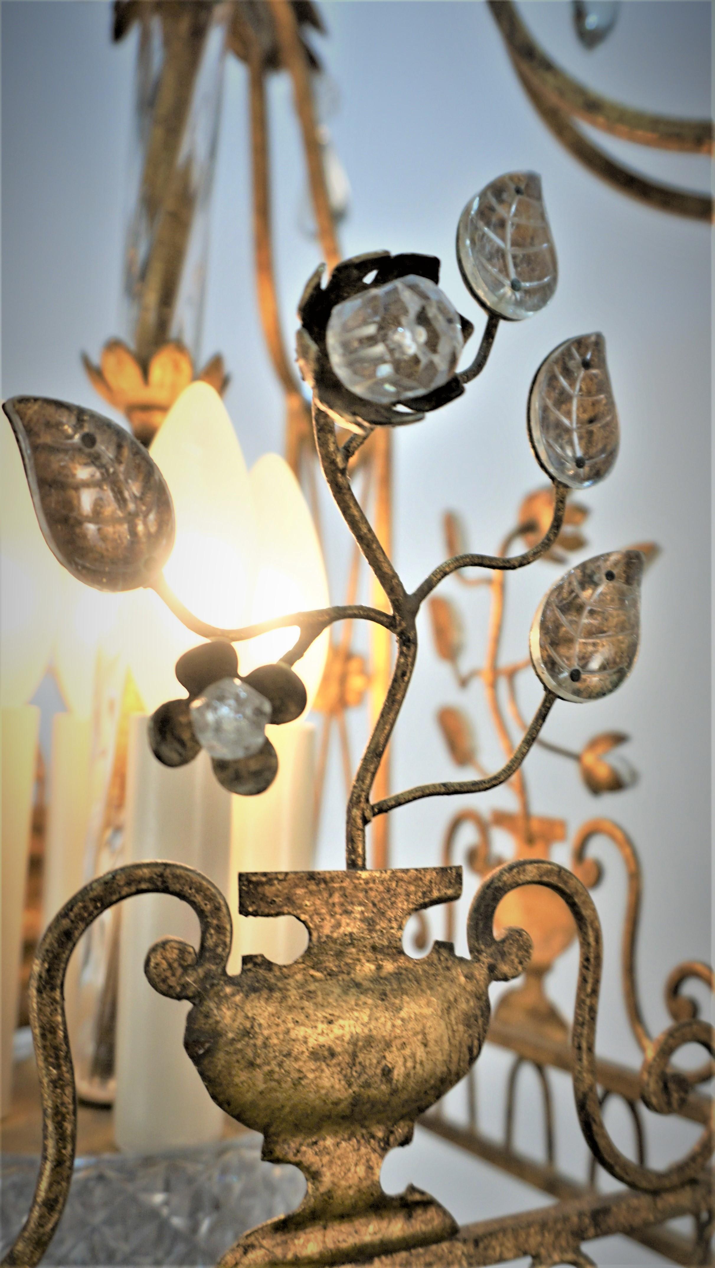 French Maison Baguès 1950's Gilt Iron and Crystal Lantern / Chandelier