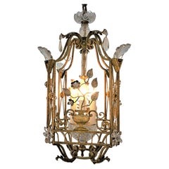 Lanterne / Lustre Maison Baguès des années 1950 en fer doré et cristal