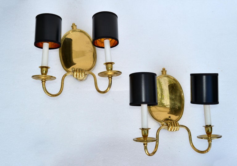 Maison Baguès 2 Arm Bronze Sconces Wall Lights French Neoclassical 1950, Pair In Good Condition For Sale In Miami, FL
