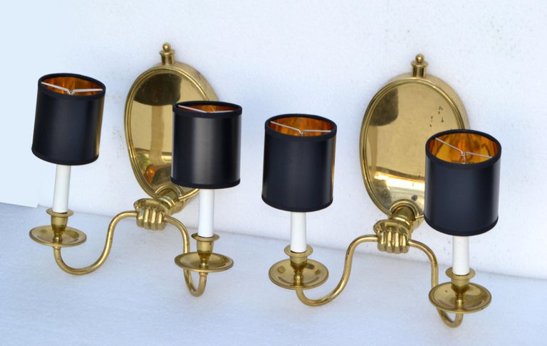 Mid-20th Century Maison Baguès 2 Arm Bronze Sconces Wall Lights French Neoclassical 1950, Pair For Sale