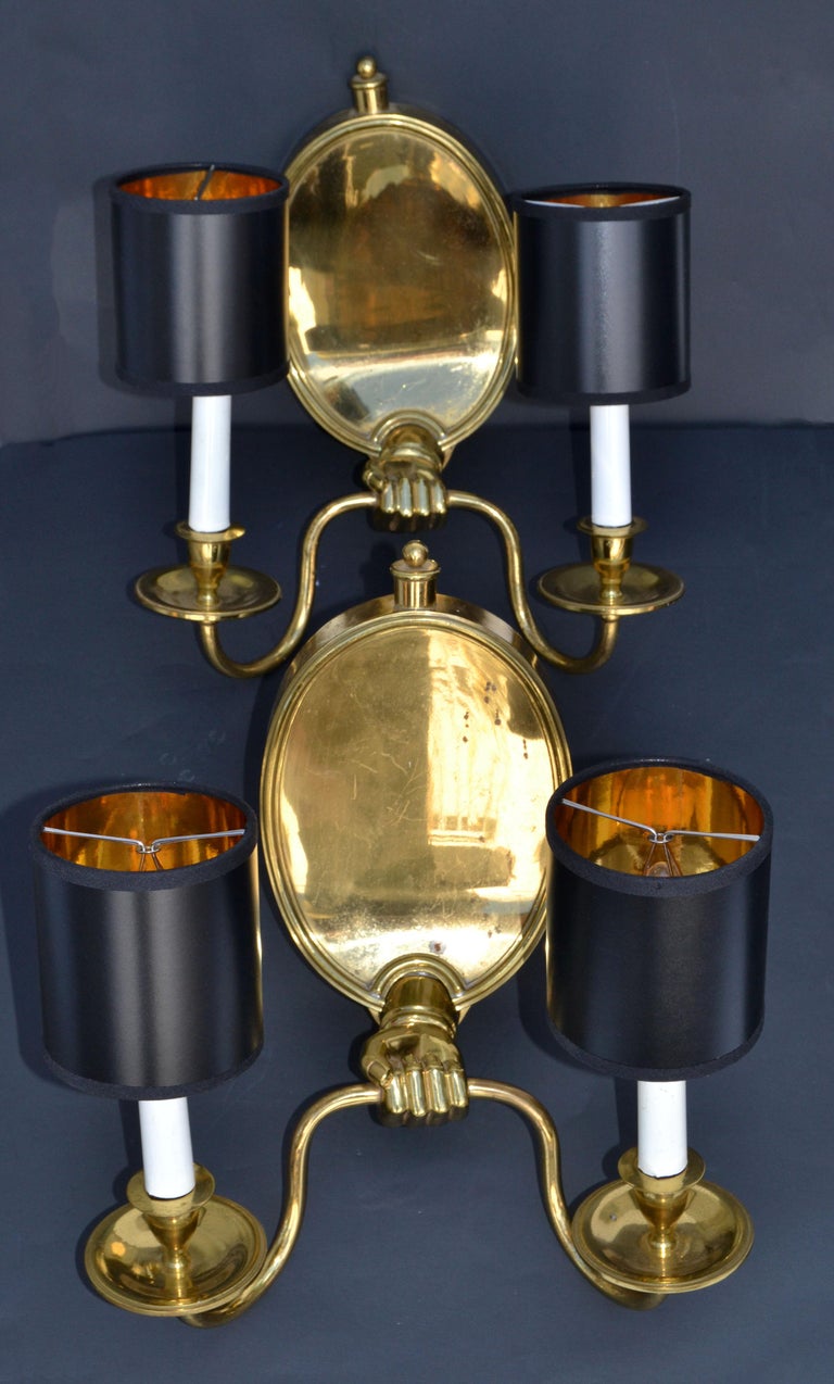 Brass Maison Baguès 2 Arm Bronze Sconces Wall Lights French Neoclassical 1950, Pair For Sale