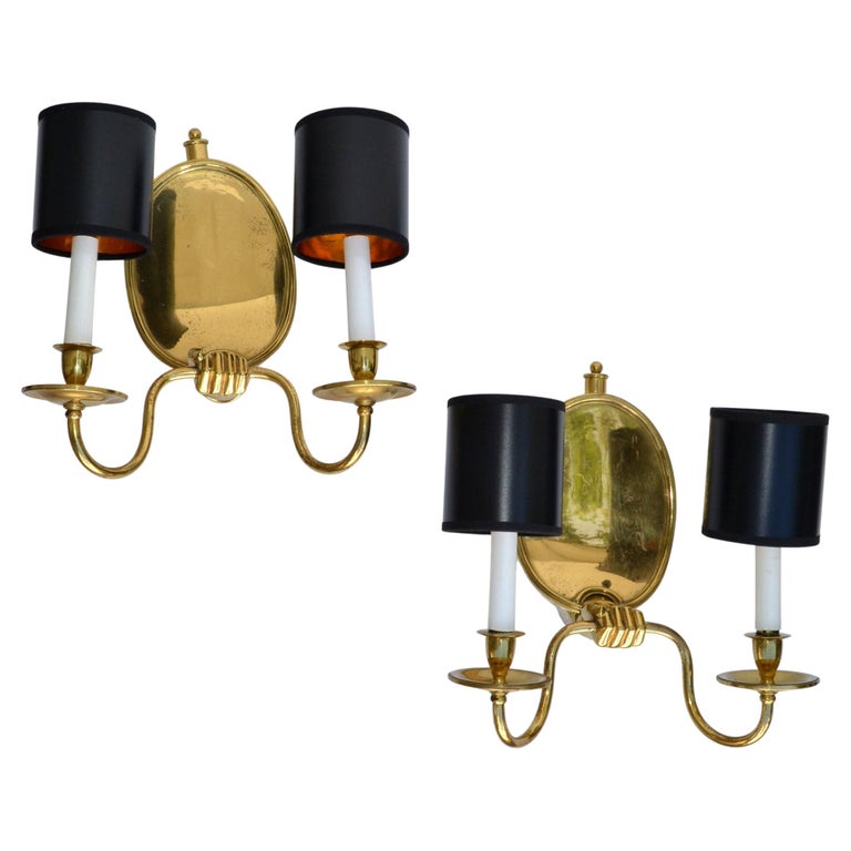 Maison Baguès 2 Arm Bronze Sconces Wall Lights French Neoclassical 1950, Pair For Sale