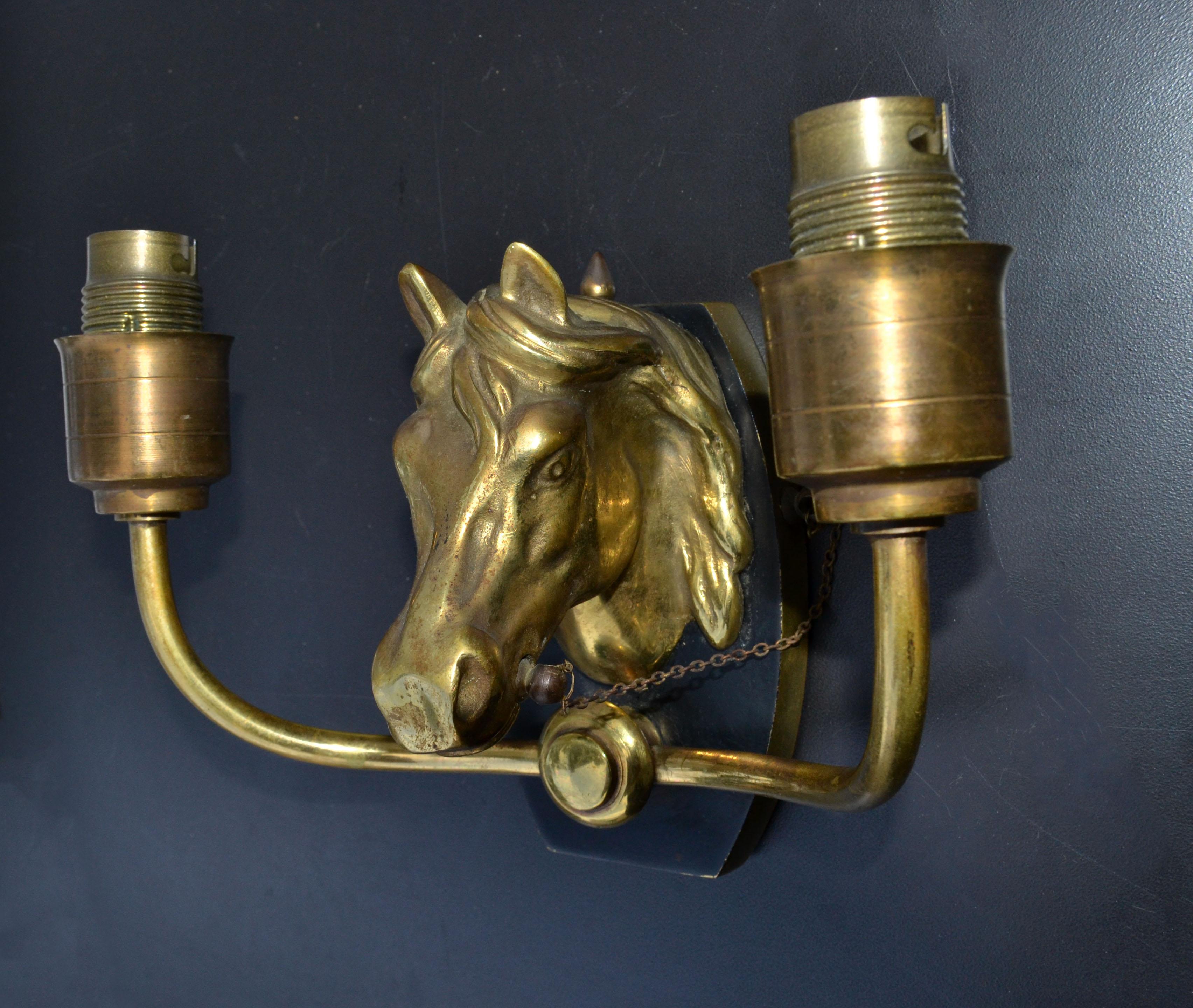 Maison Baguès 2 Arm Horse Head Sconces Wall Lights French Neoclassical 1950 Pair 6