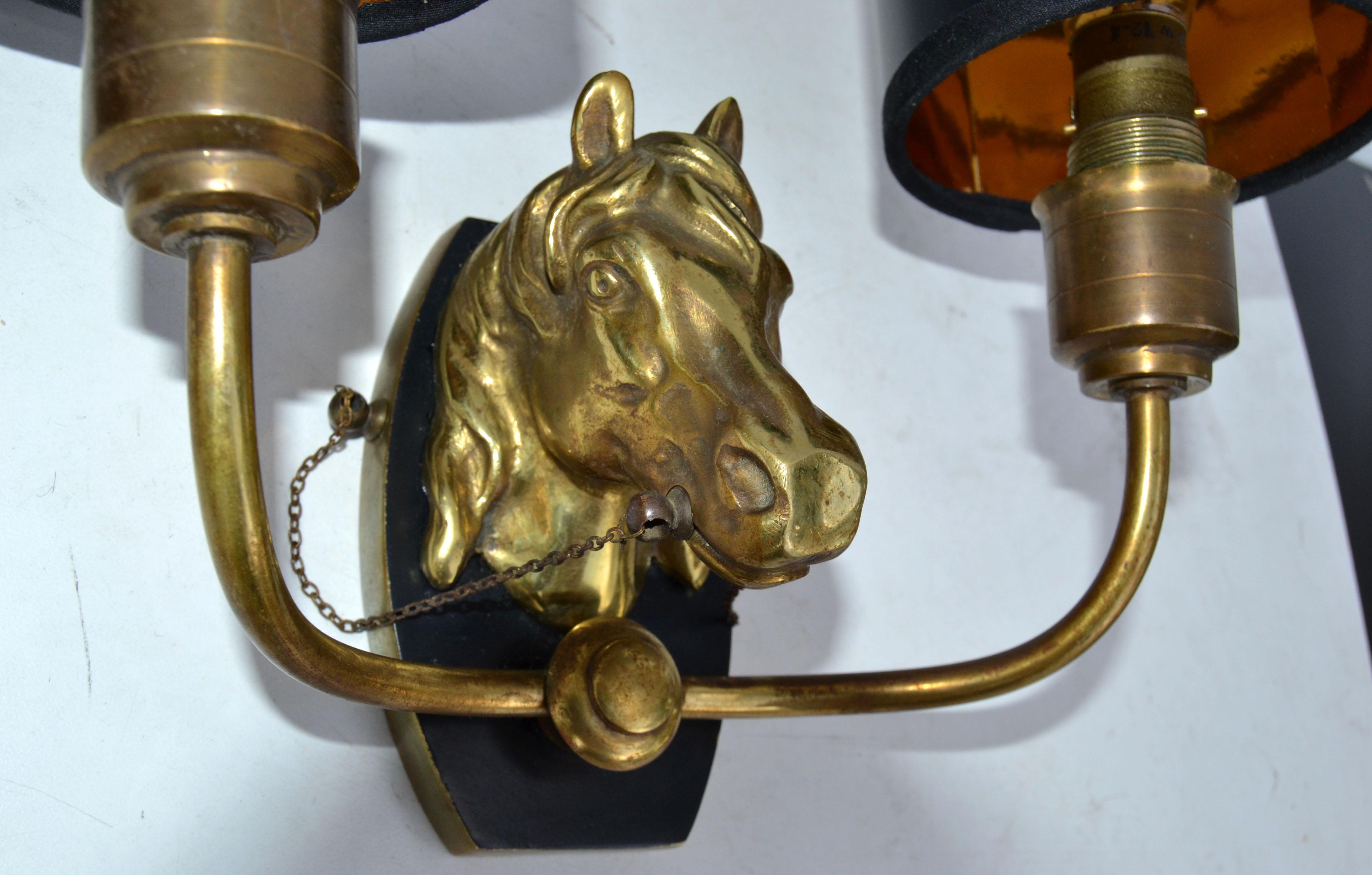 Maison Baguès 2 Arm Horse Head Sconces Wall Lights French Neoclassical 1950 Pair 7
