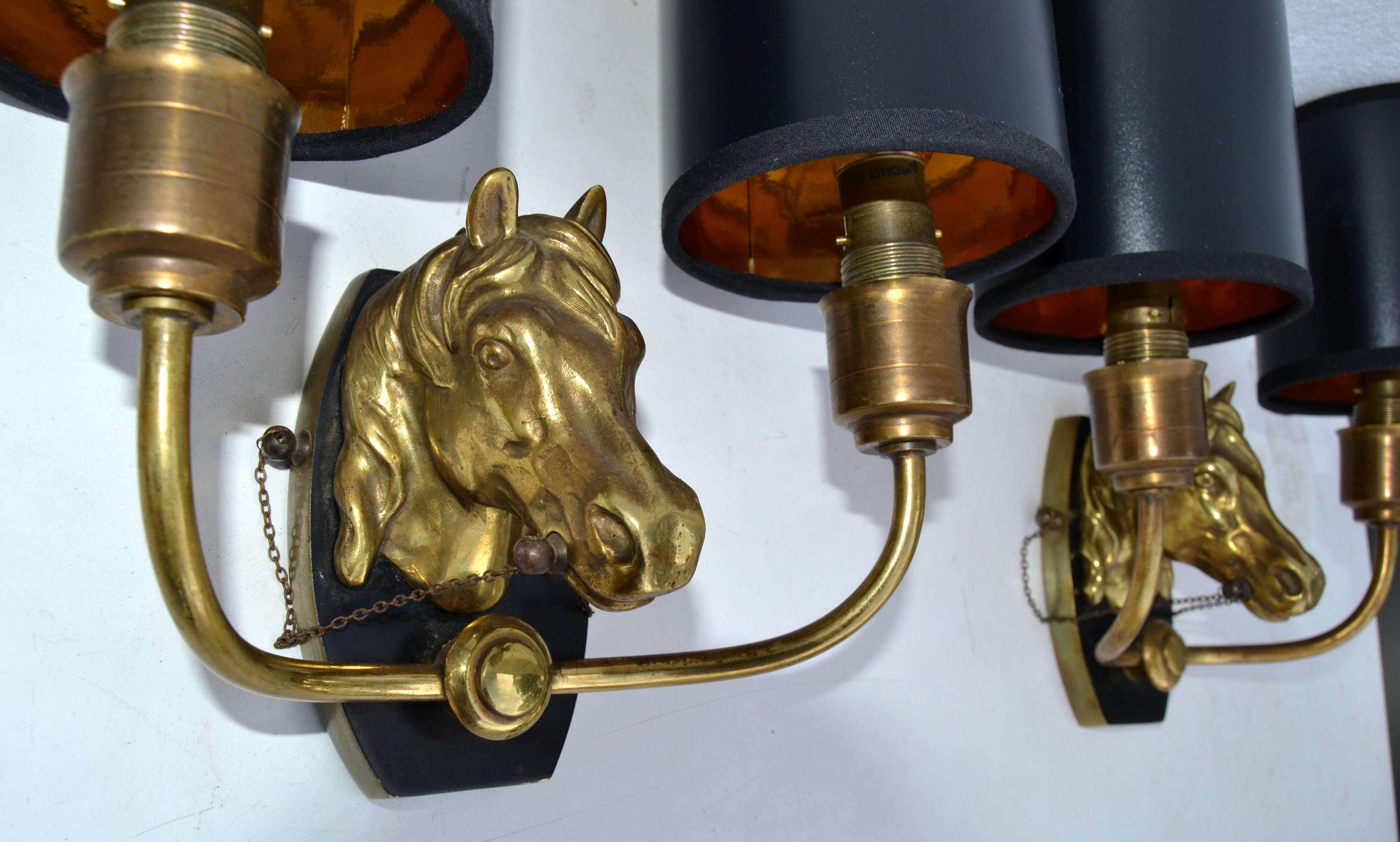 Maison Baguès 2 Arm Horse Head Sconces Wall Lights French Neoclassical 1950 Pair 8