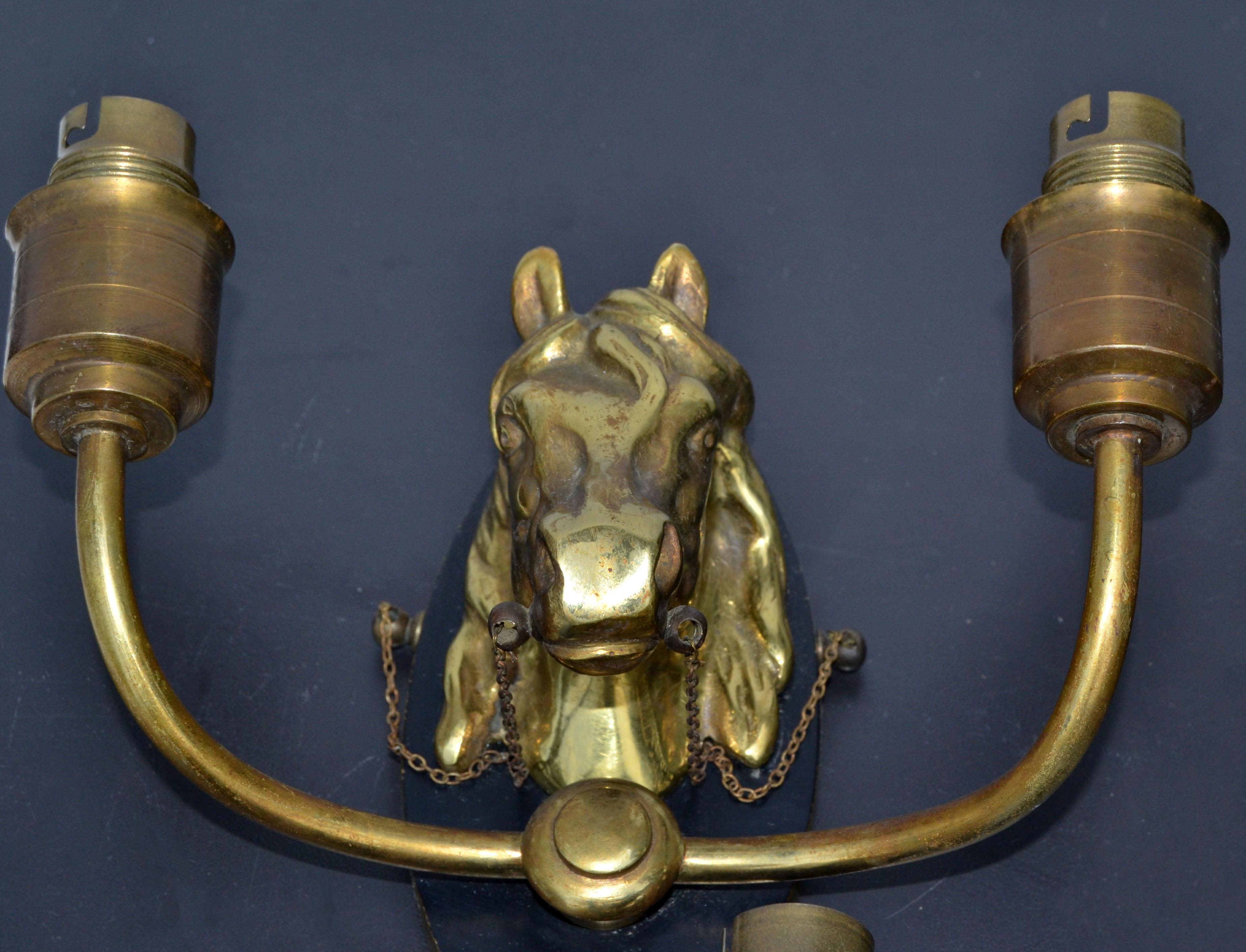 Maison Baguès 2 Arm Horse Head Sconces Wall Lights French Neoclassical 1950 Pair 9