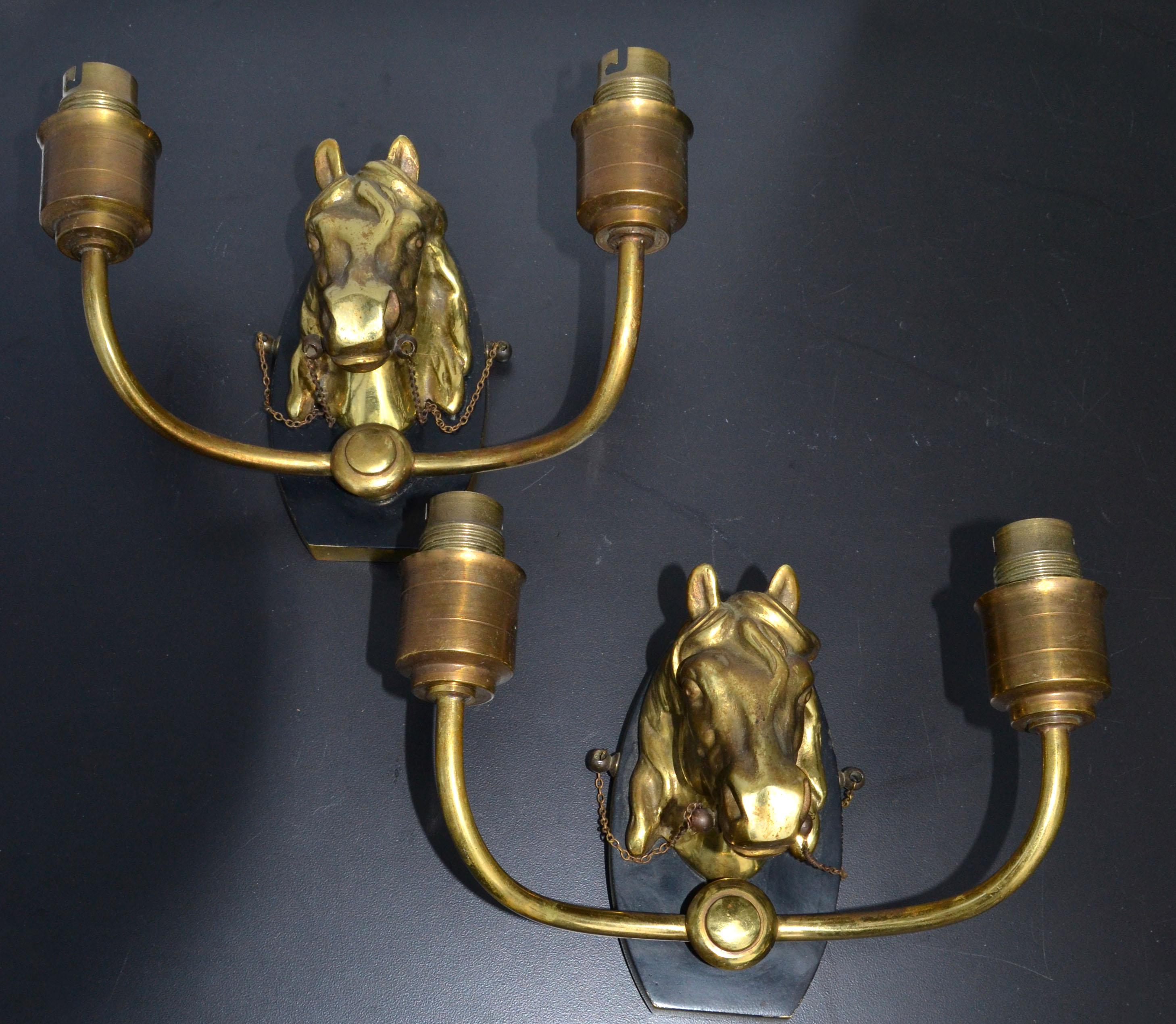 Maison Baguès 2 Arm Horse Head Sconces Wall Lights French Neoclassical 1950 Pair 10