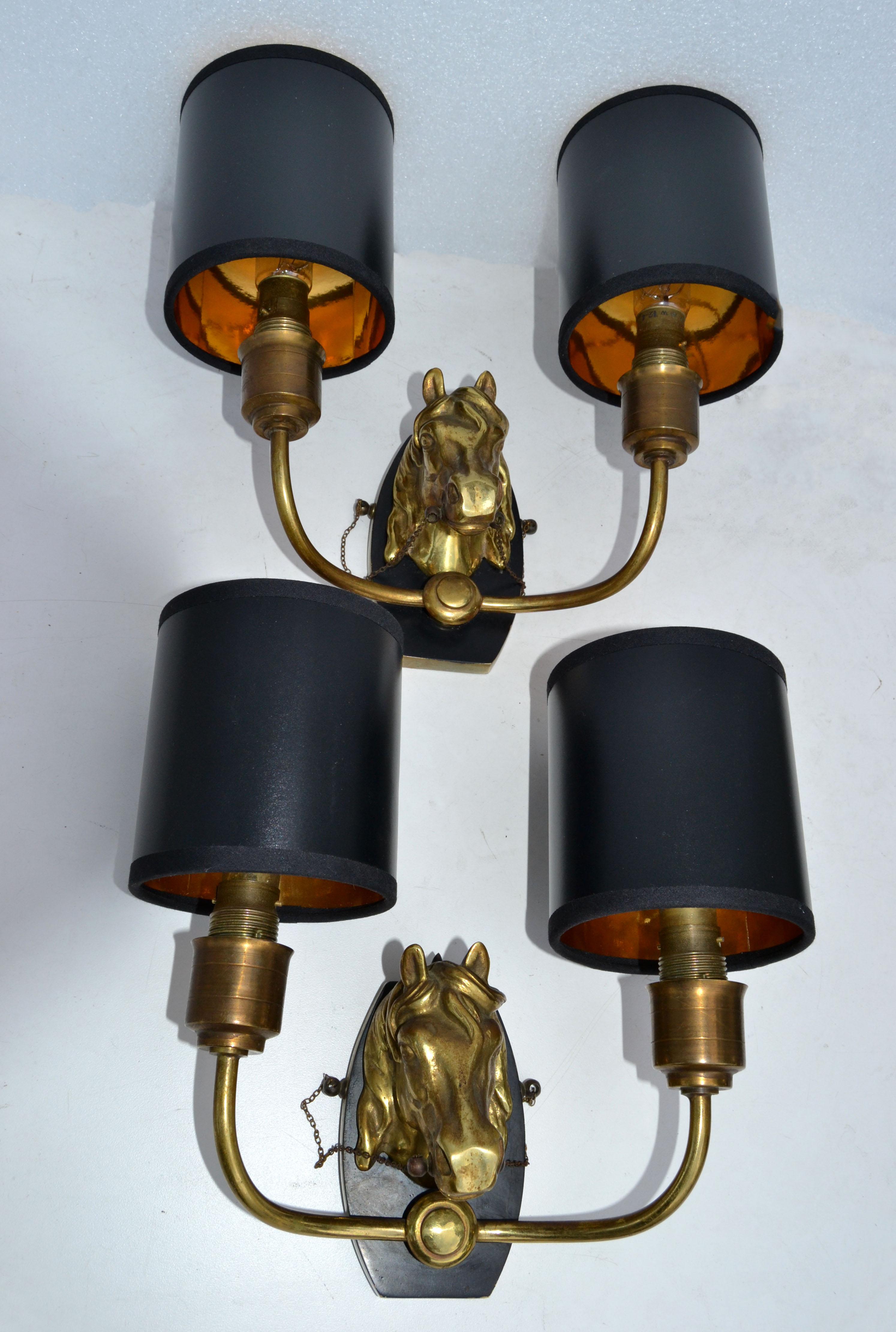 Maison Baguès 2 Arm Horse Head Sconces Wall Lights French Neoclassical 1950 Pair 12