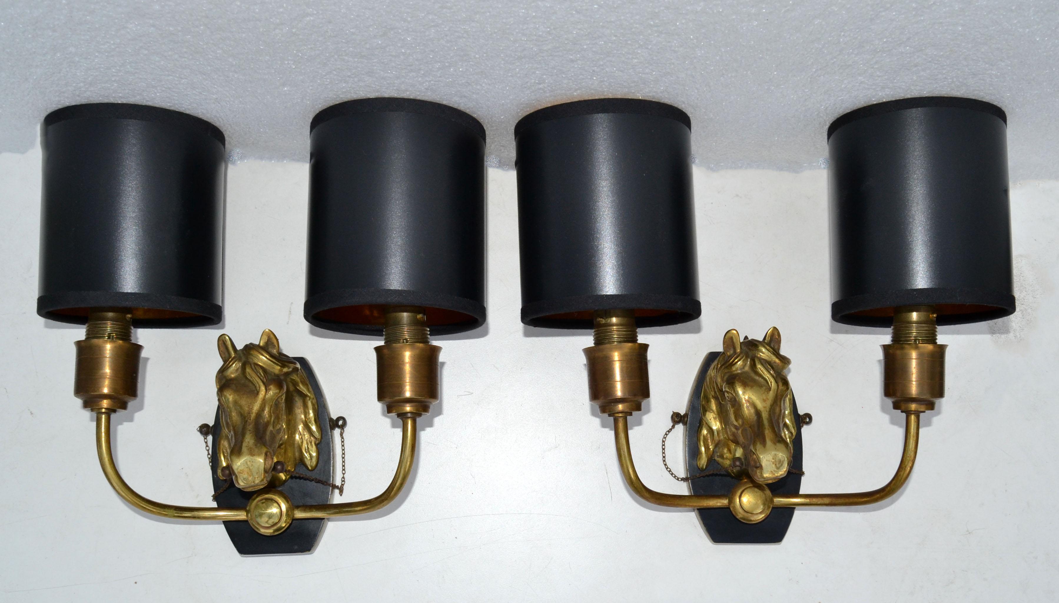 Mid-20th Century Maison Baguès 2 Arm Horse Head Sconces Wall Lights French Neoclassical 1950 Pair