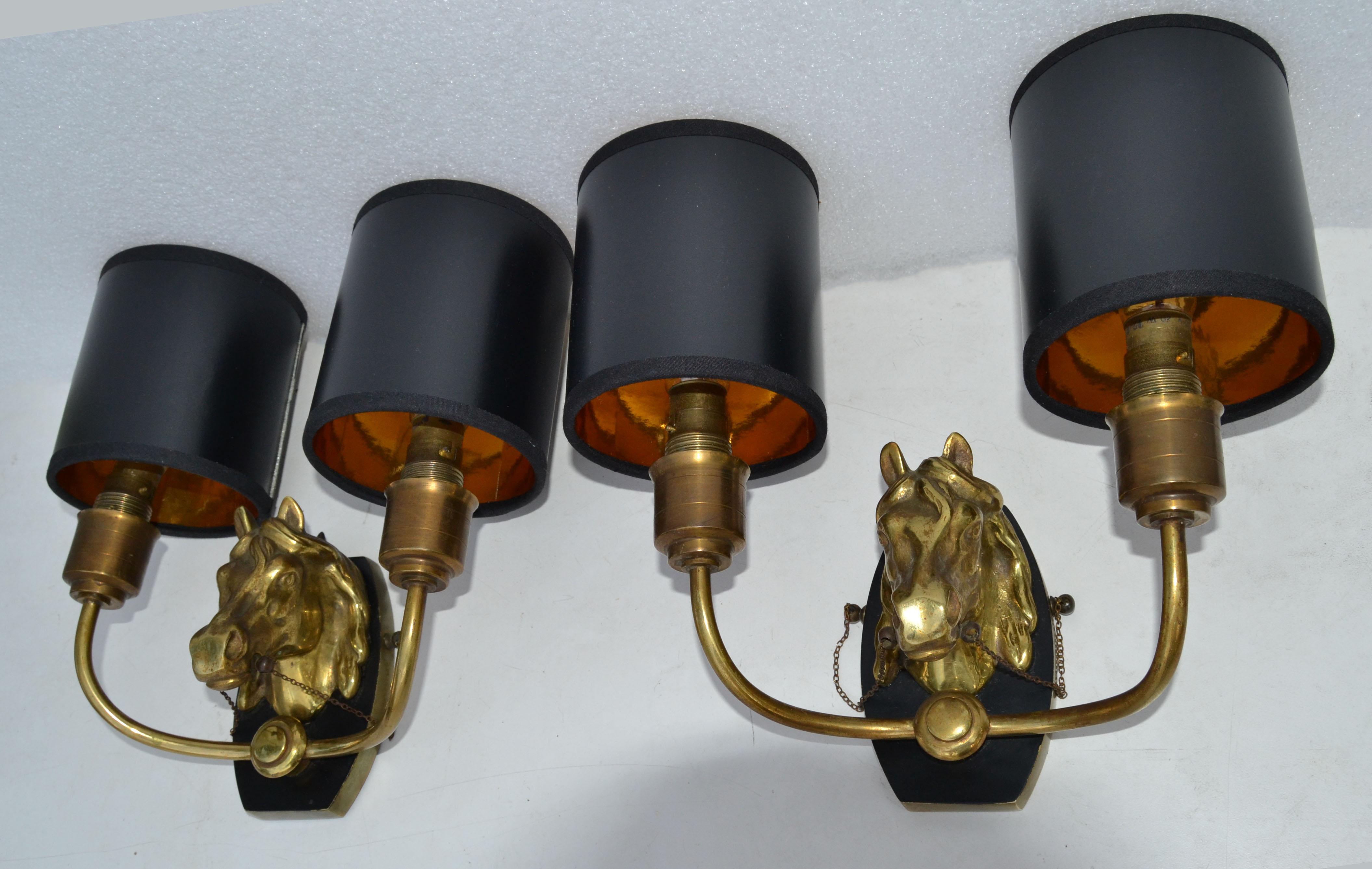 Maison Baguès 2 Arm Horse Head Sconces Wall Lights French Neoclassical 1950 Pair 1