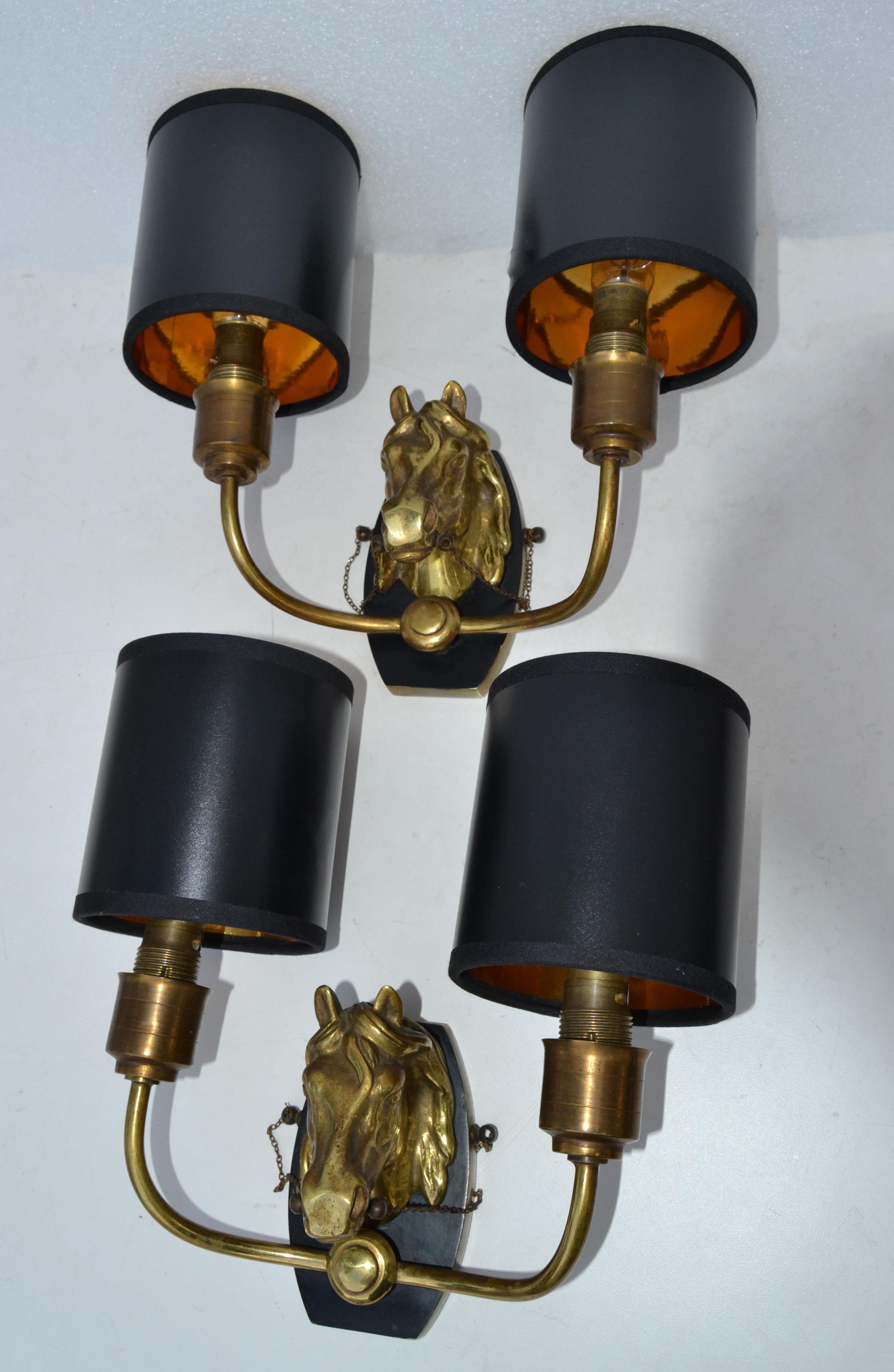 Maison Baguès 2 Arm Horse Head Sconces Wall Lights French Neoclassical 1950 Pair 2