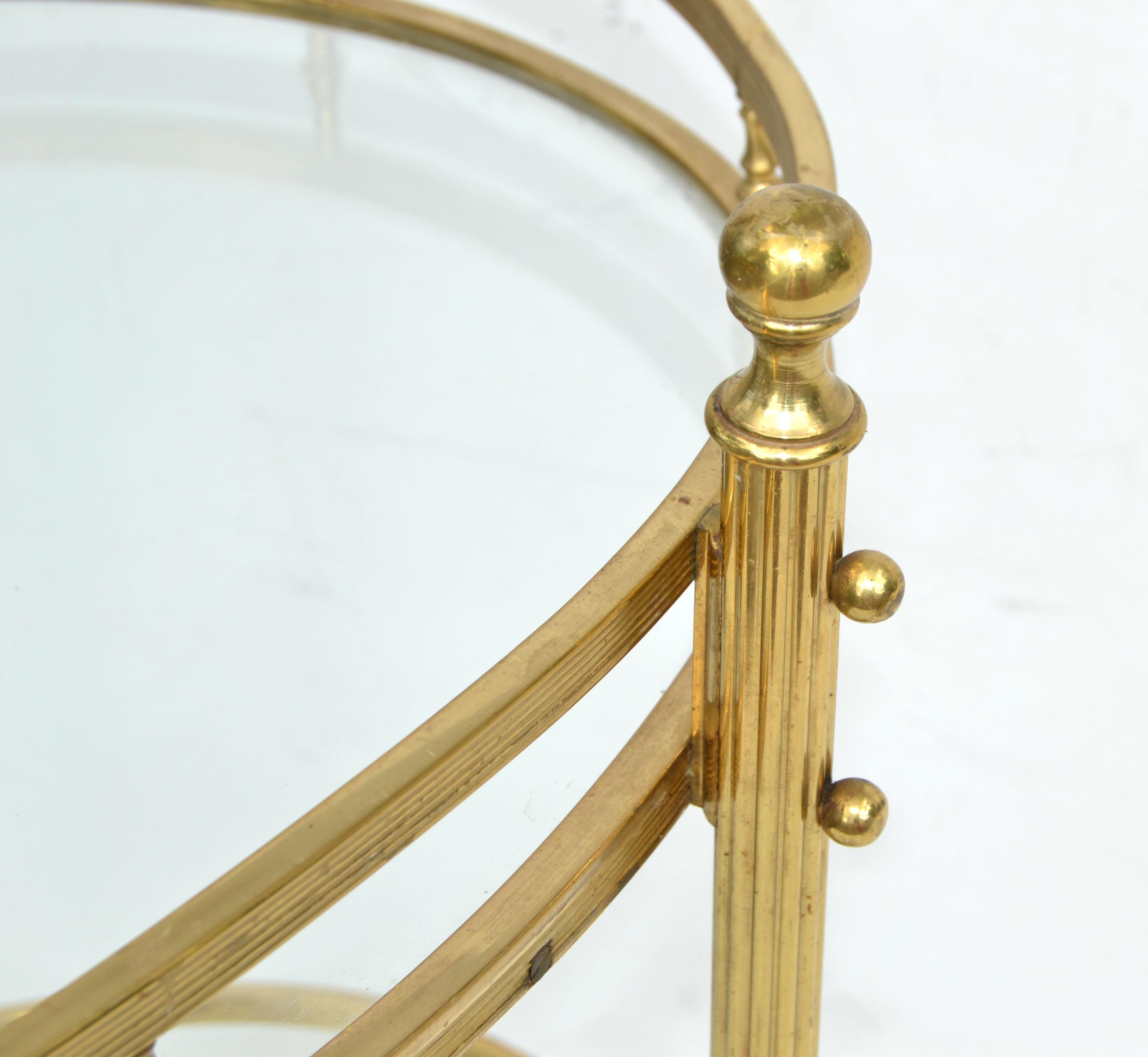 French Maison Bagués 2 Tier Oval Brass & Glass Bar Cart Mid-Century Modern France 1950