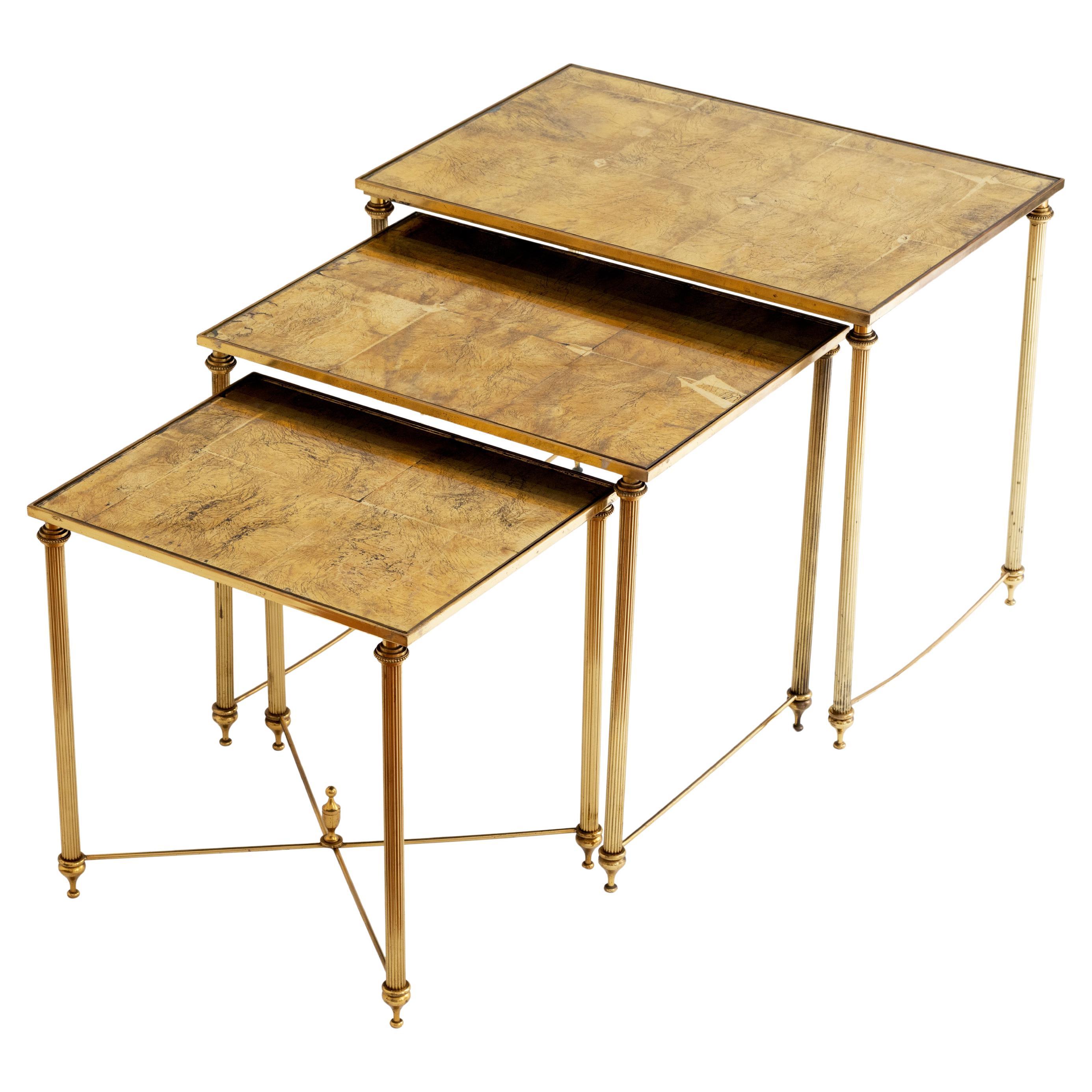 Maison Baguès - 20th Century Suite of 3 Gilded Metal Nesting Tables