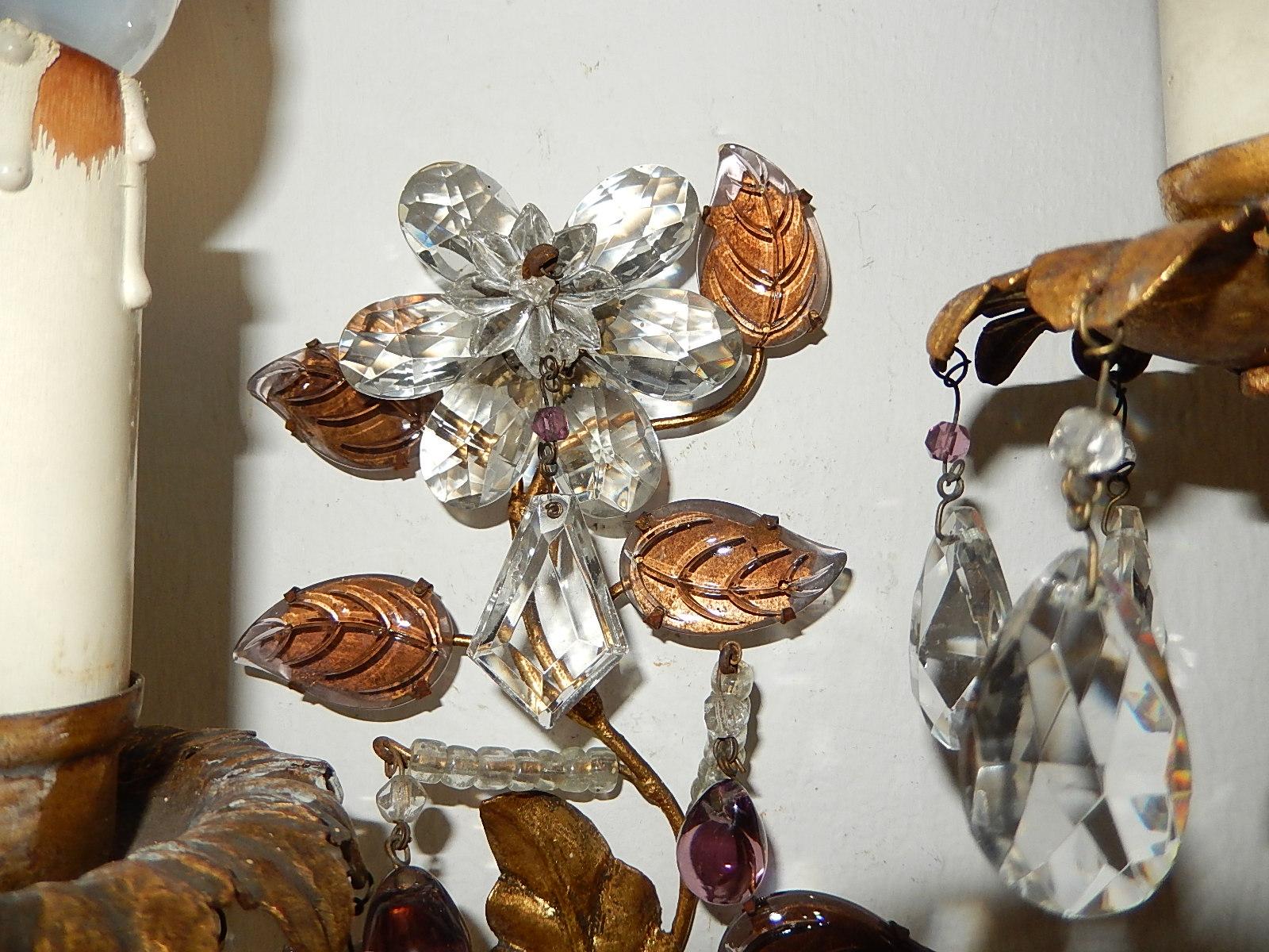 Maison Baguès Amethyst Floral Crystal Sconces, circa 1920 In Excellent Condition In Modena (MO), Modena (Mo)