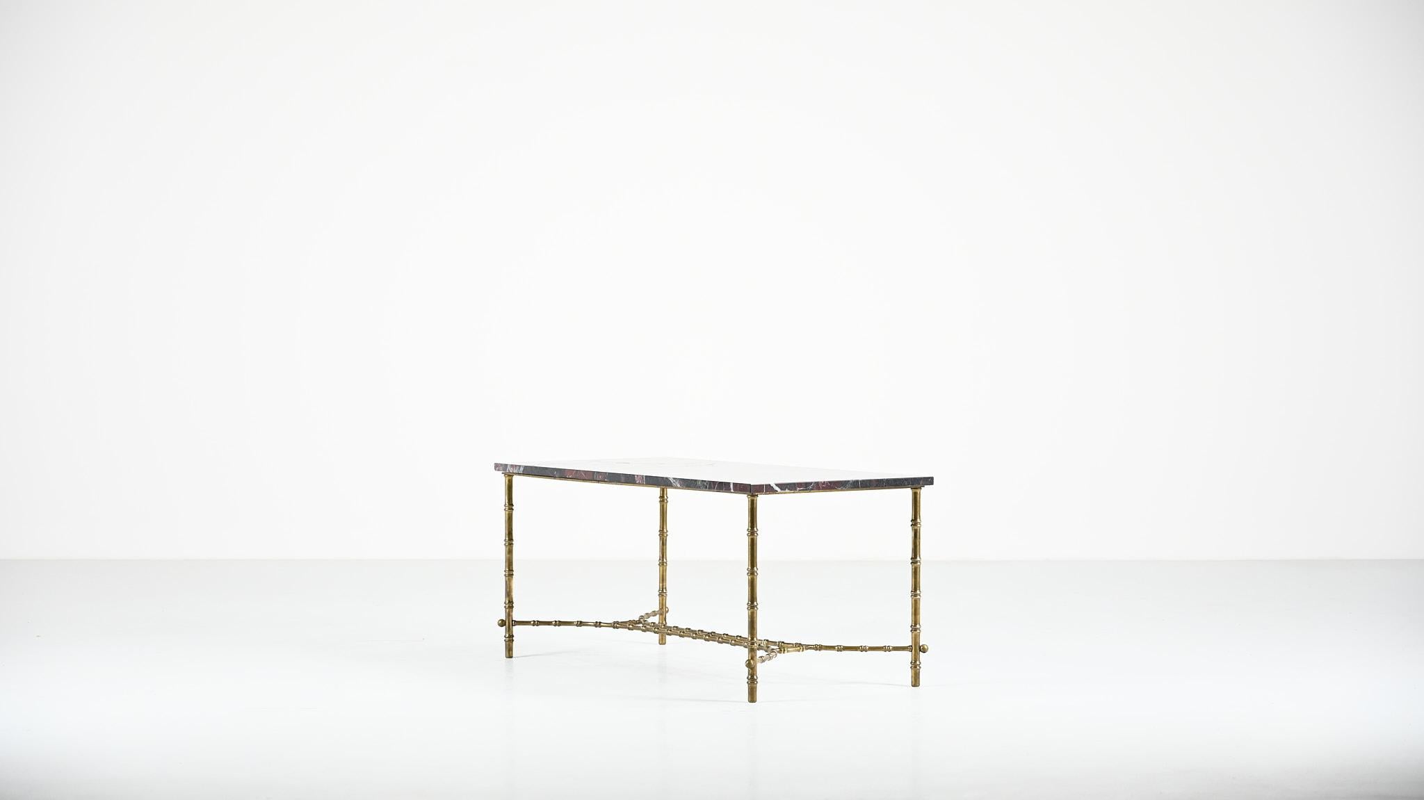 French Maison Baguès, Ascribed to, Brass and Marble Coffee Table, C.1950