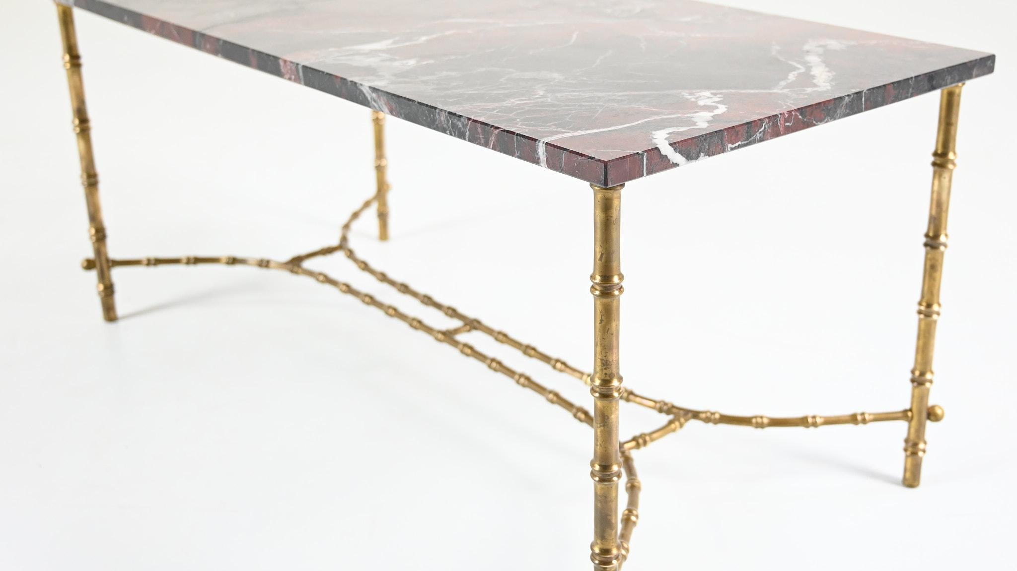 Maison Baguès, Ascribed to, Brass and Marble Coffee Table, C.1950 In Good Condition In Munster, NRW