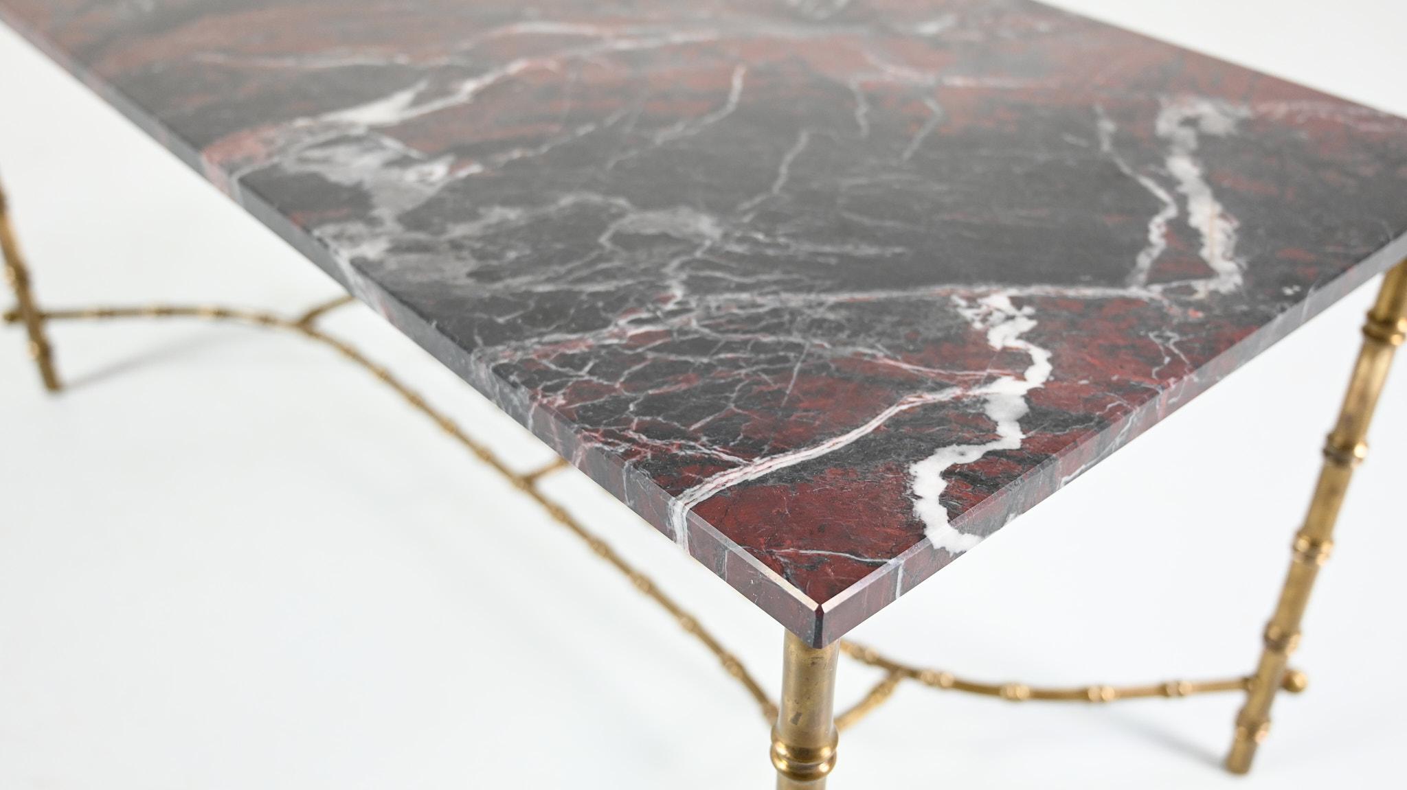 Mid-20th Century Maison Baguès, Ascribed to, Brass and Marble Coffee Table, C.1950