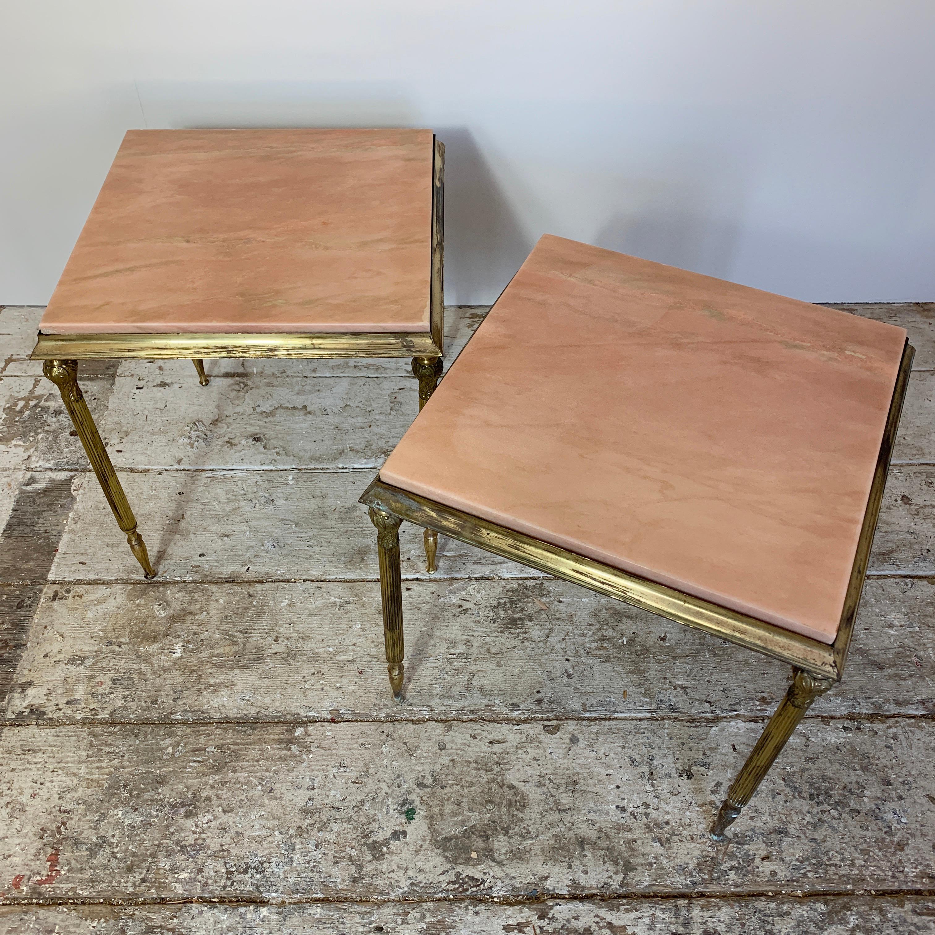 Mid-Century Modern Maison Baguès Attributed, Mid Century Marble Side Tables