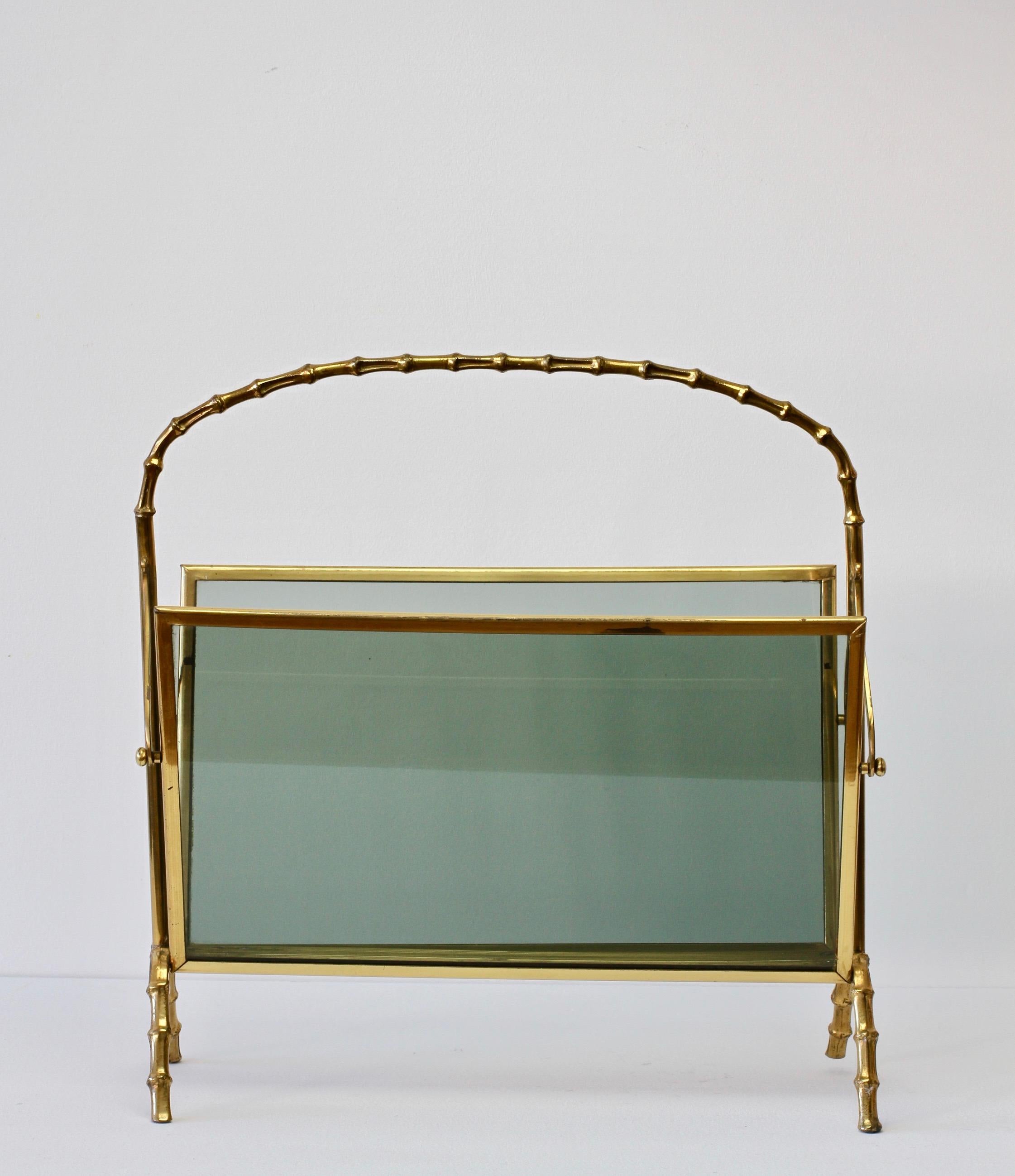 French Maison Baguès Attributed Cast Brass Faux Bamboo Magazine Rack or Newspaper Stand For Sale