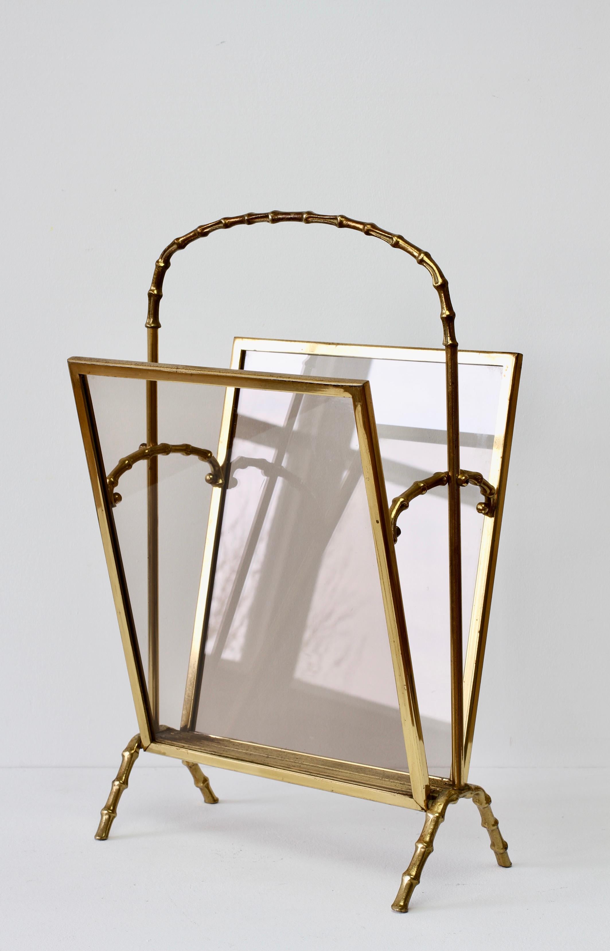 French Maison Baguès Attr. Cast Brass Faux Bamboo Magazine Rack or Newspaper Stand For Sale