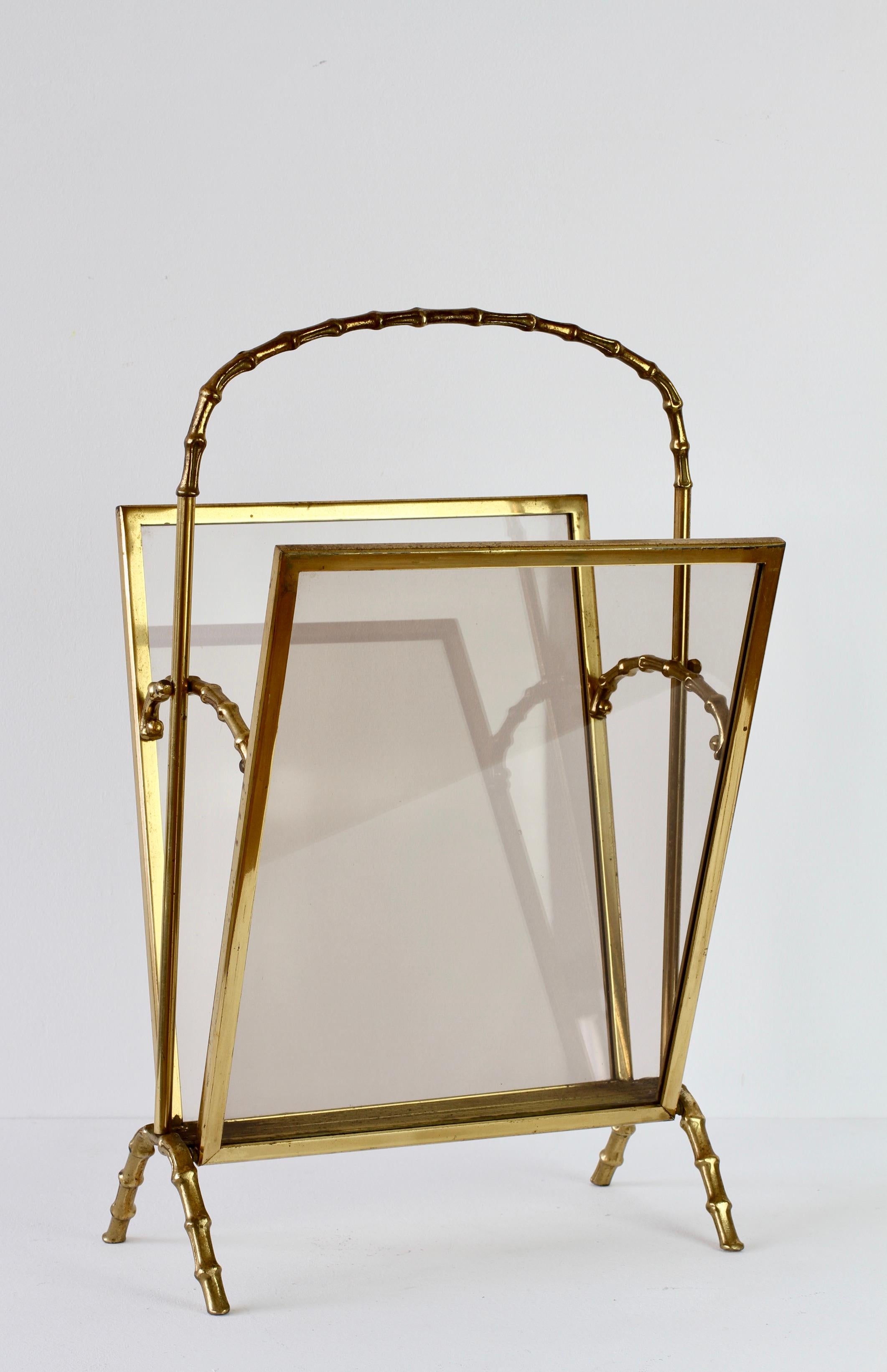 20th Century Maison Baguès Attr. Cast Brass Faux Bamboo Magazine Rack or Newspaper Stand For Sale
