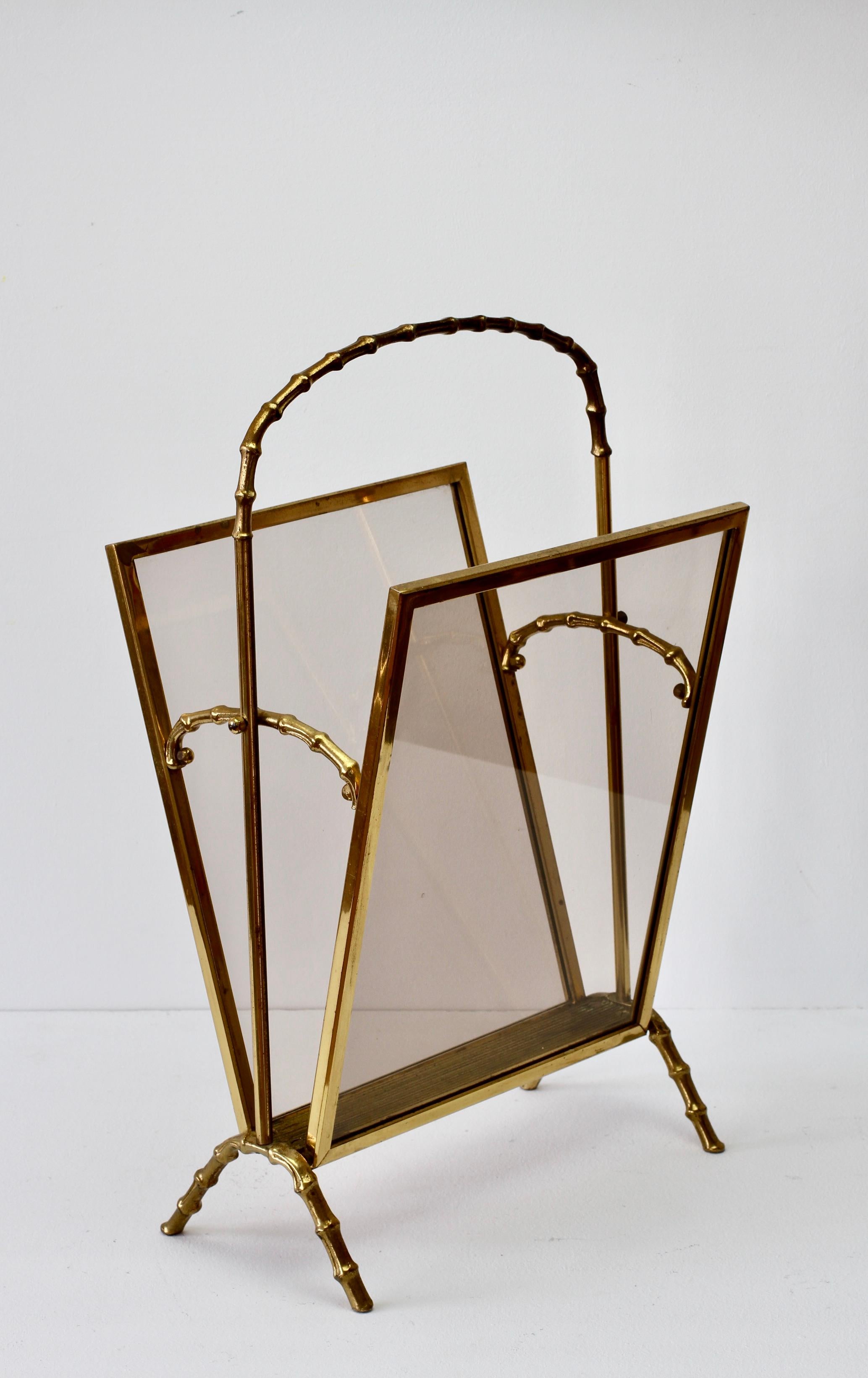 Maison Baguès Attr. Cast Brass Faux Bamboo Magazine Rack or Newspaper Stand For Sale 1