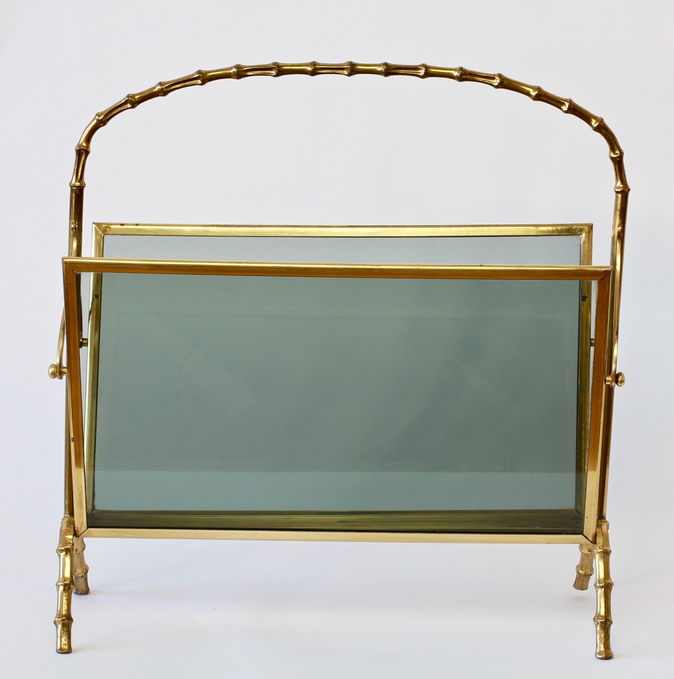 Maison Baguès Attributed Cast Brass Faux Bamboo Magazine Rack or Newspaper Stand For Sale 1
