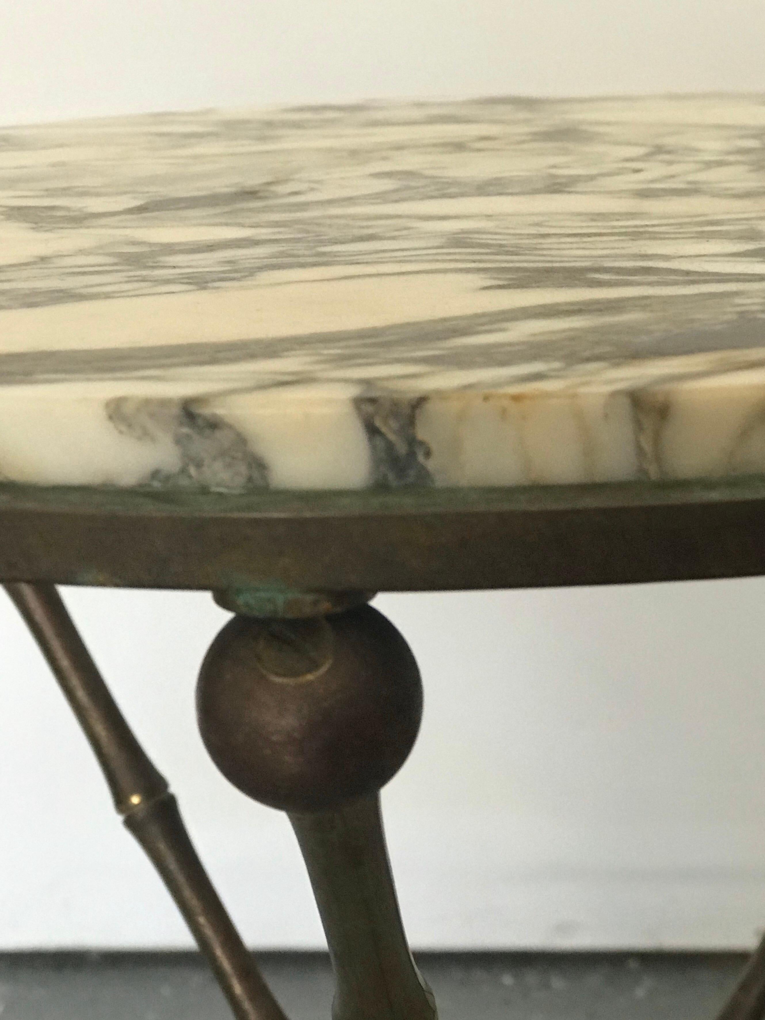 Maison Baguès attr. French Hollywood Regency Gueridon Table; Brass and Marble 1