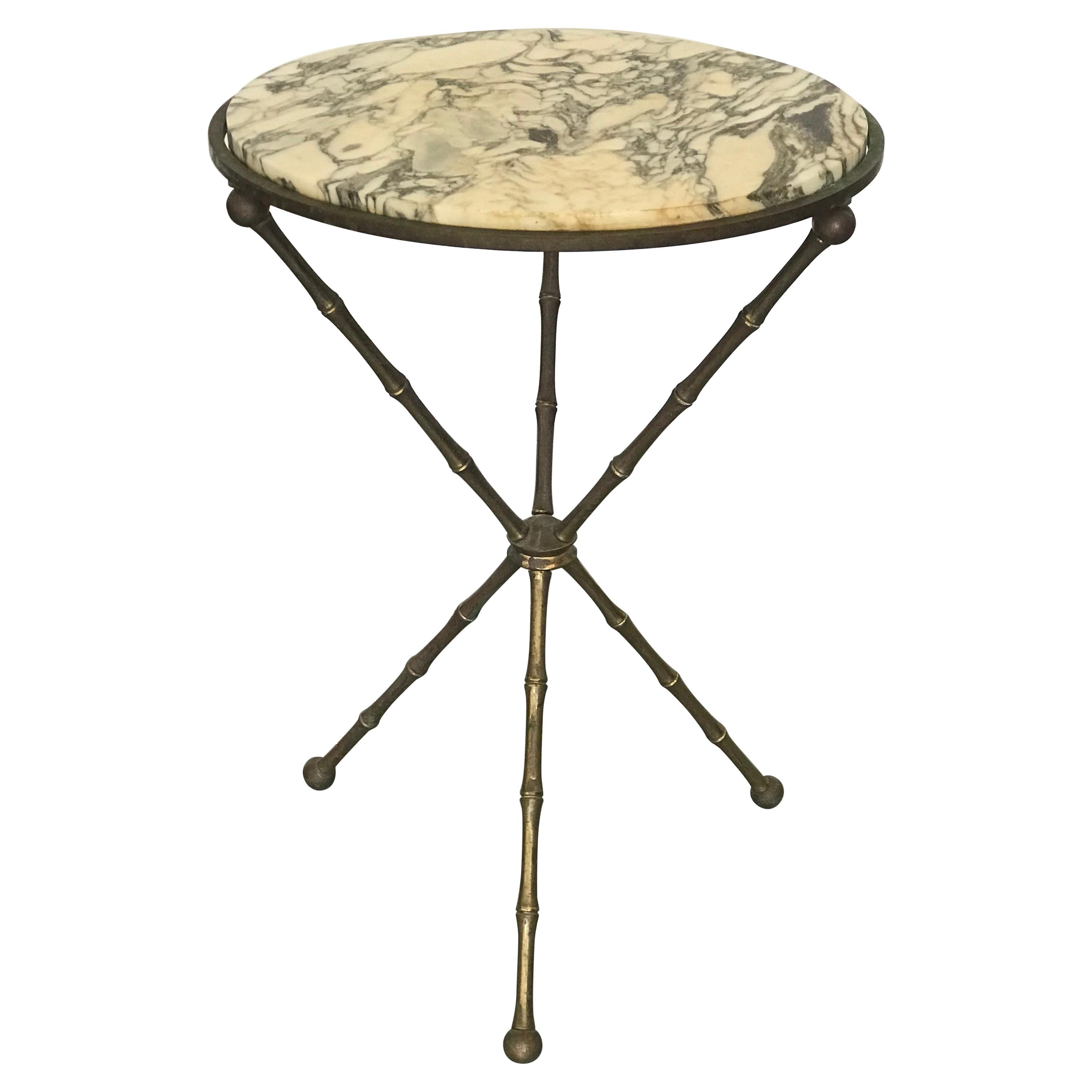 Maison Baguès attr. French Hollywood Regency Gueridon Table; Brass and Marble
