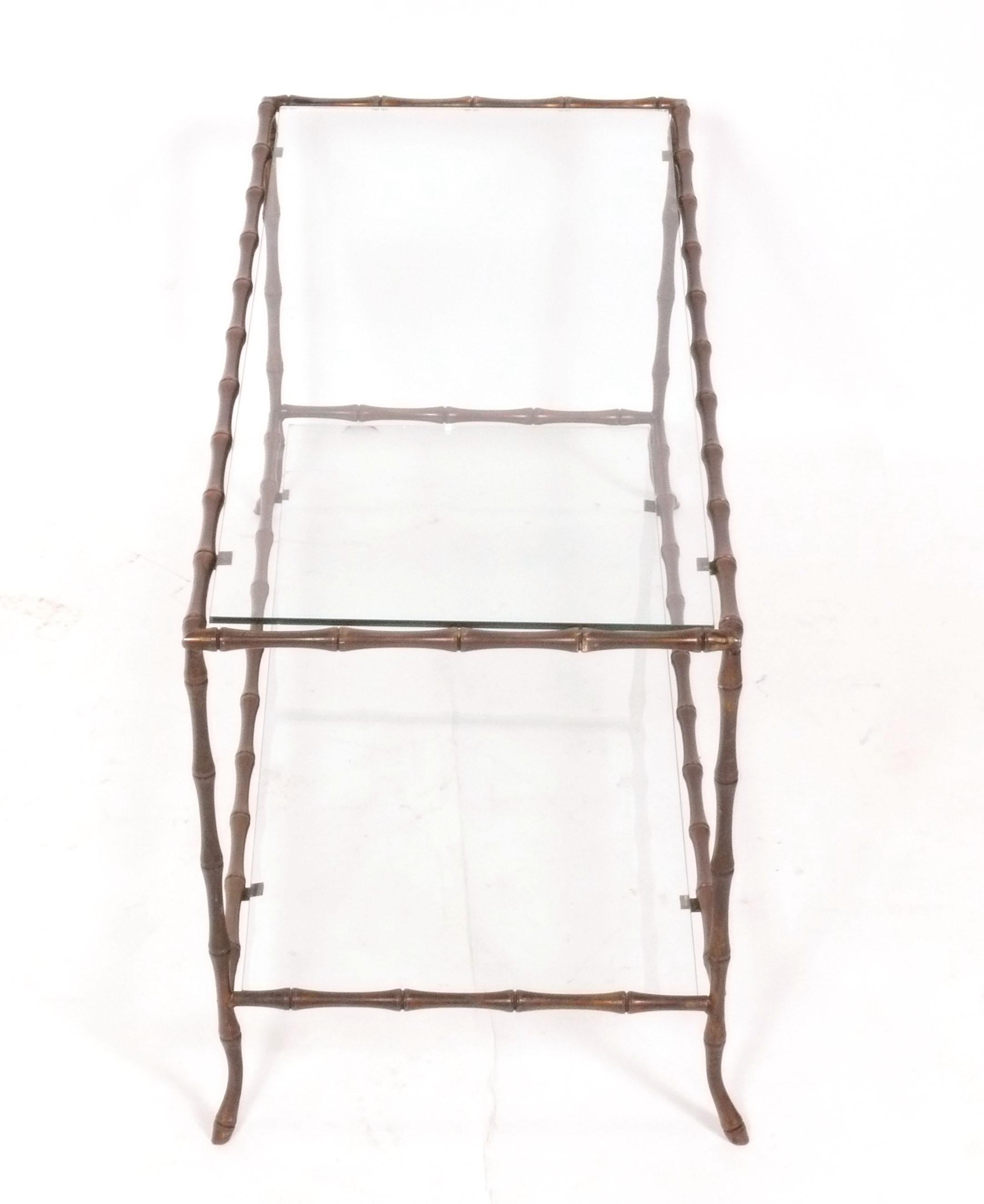 French Maison Bagues Attributed Bronze Faux Bamboo Coffee Table Chinoiserie Design For Sale