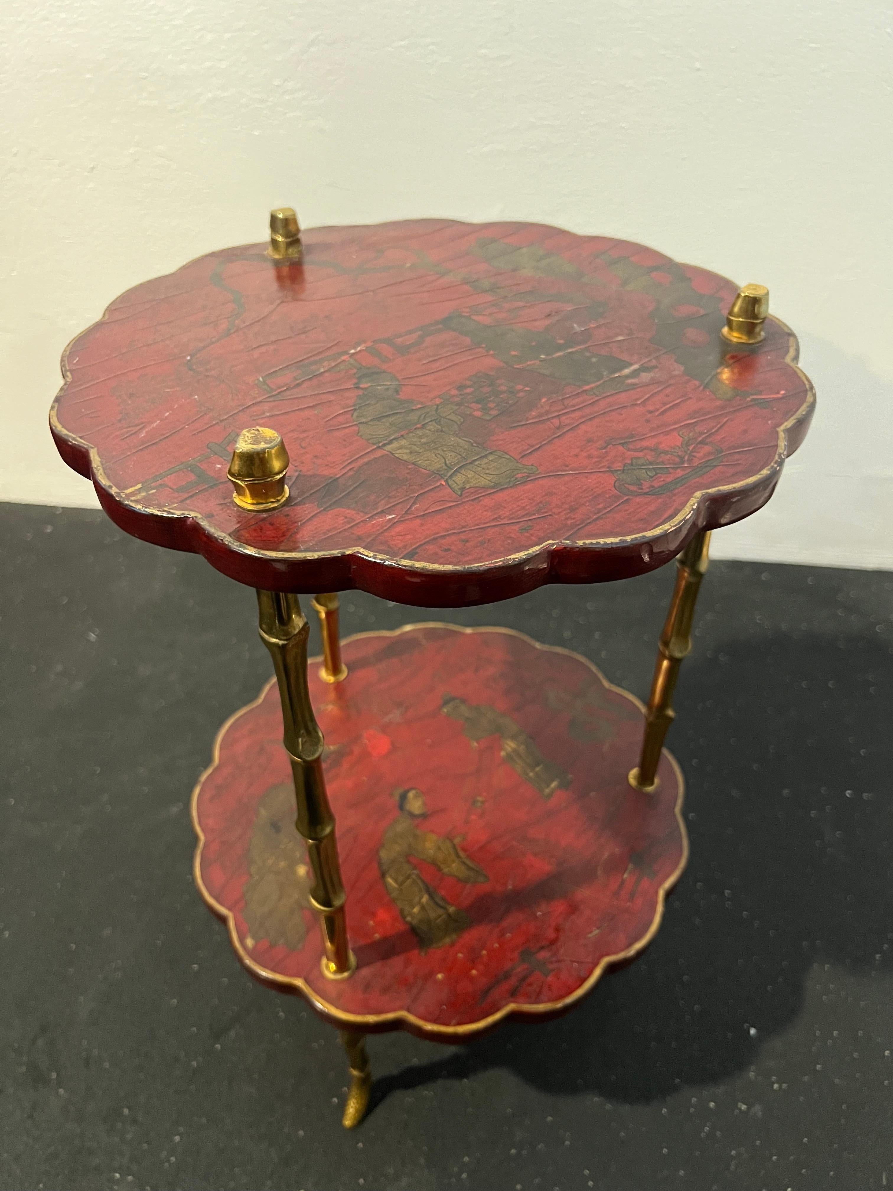Maison Baguès Attributed Faux Bamboo Chinoiserie Table In Bronze For Sale 6