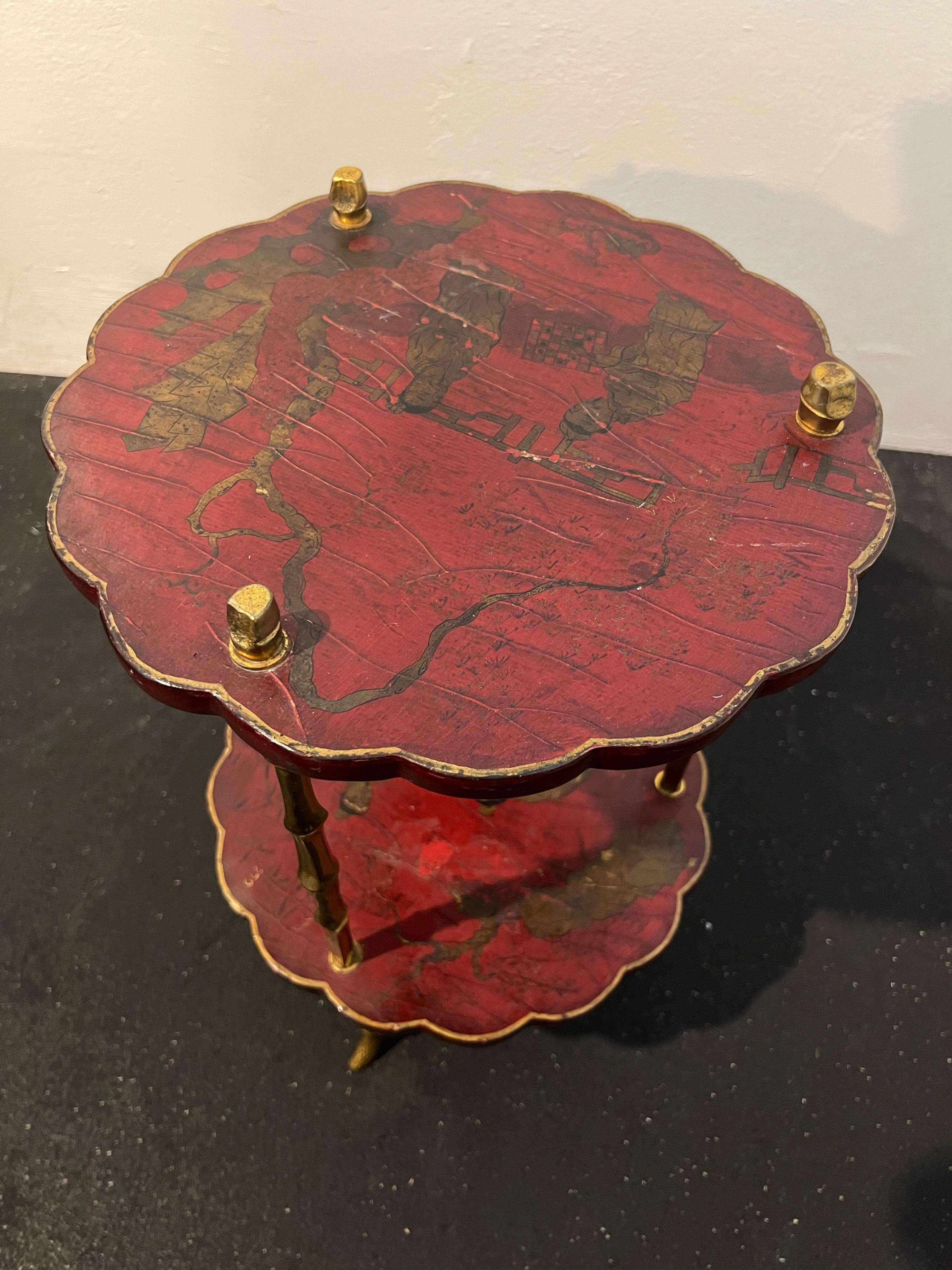 Maison Baguès Attributed Faux Bamboo Chinoiserie Table In Bronze For Sale 7