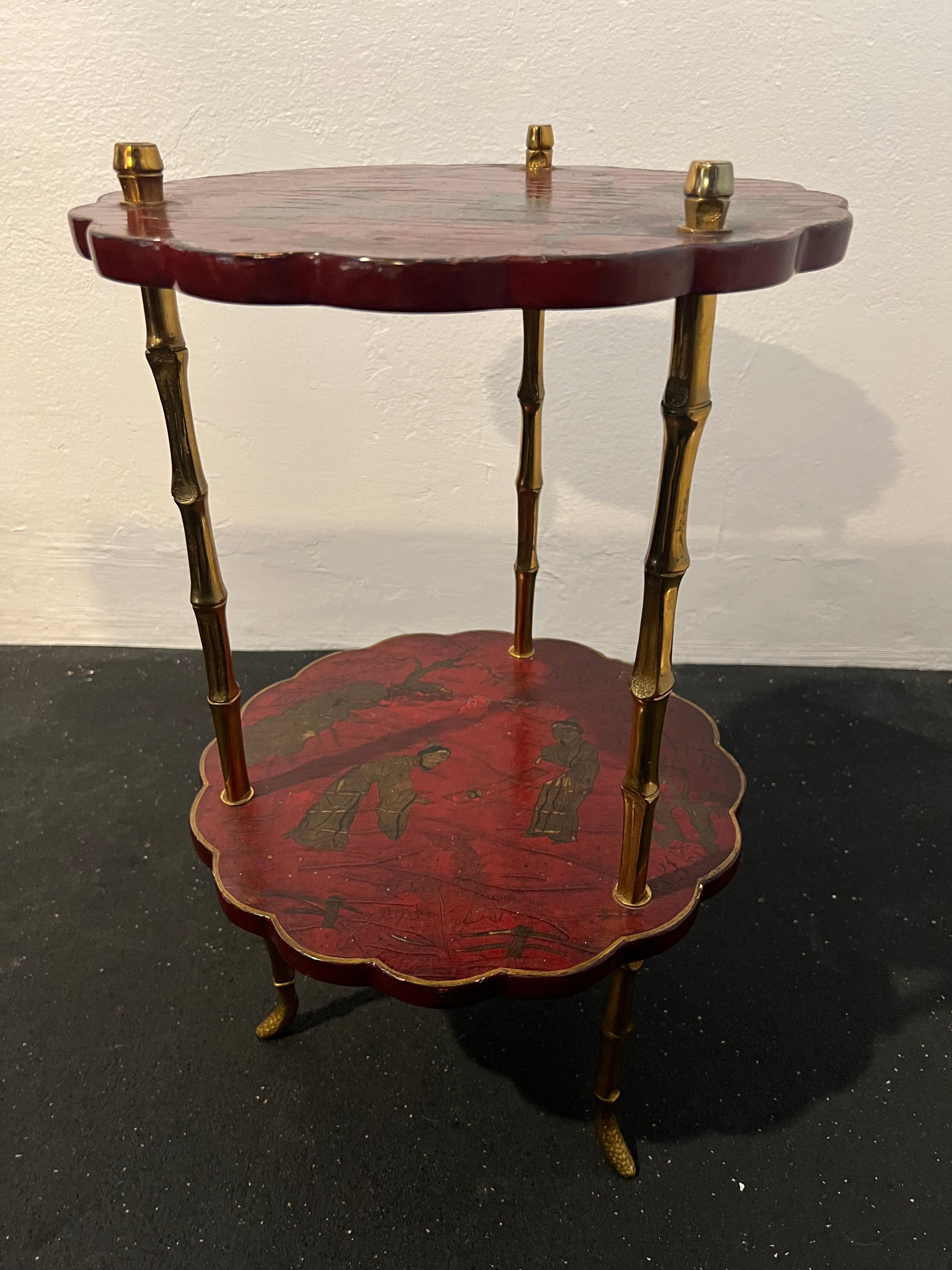 Maison Baguès Attributed Faux Bamboo Chinoiserie Table In Bronze For Sale 9