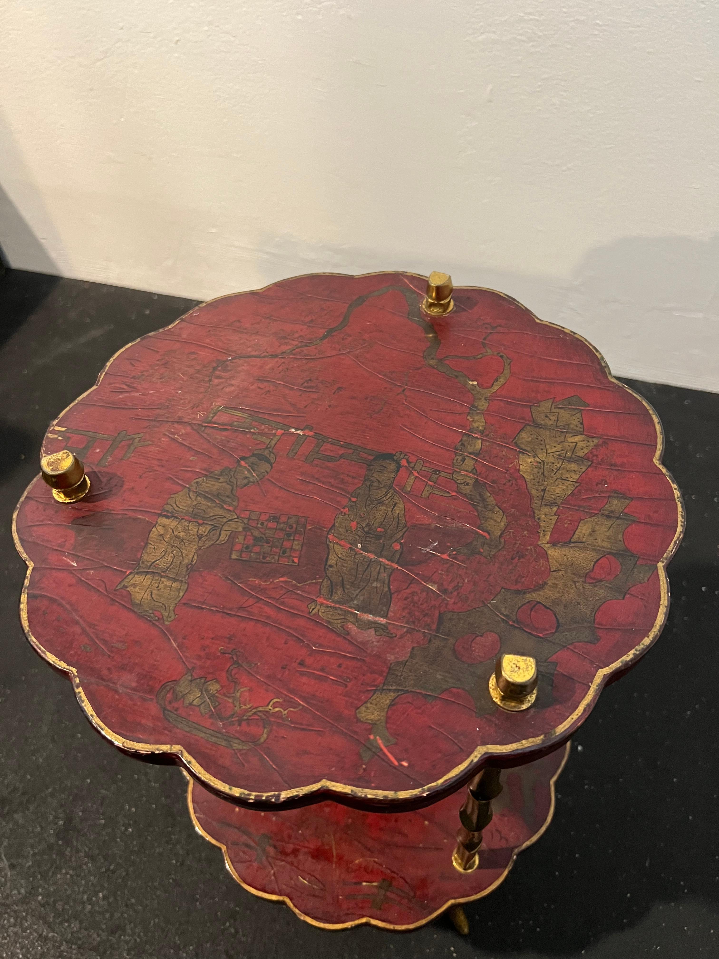 Maison Baguès Attributed Faux Bamboo Chinoiserie Table In Bronze In Good Condition For Sale In West Palm Beach, FL