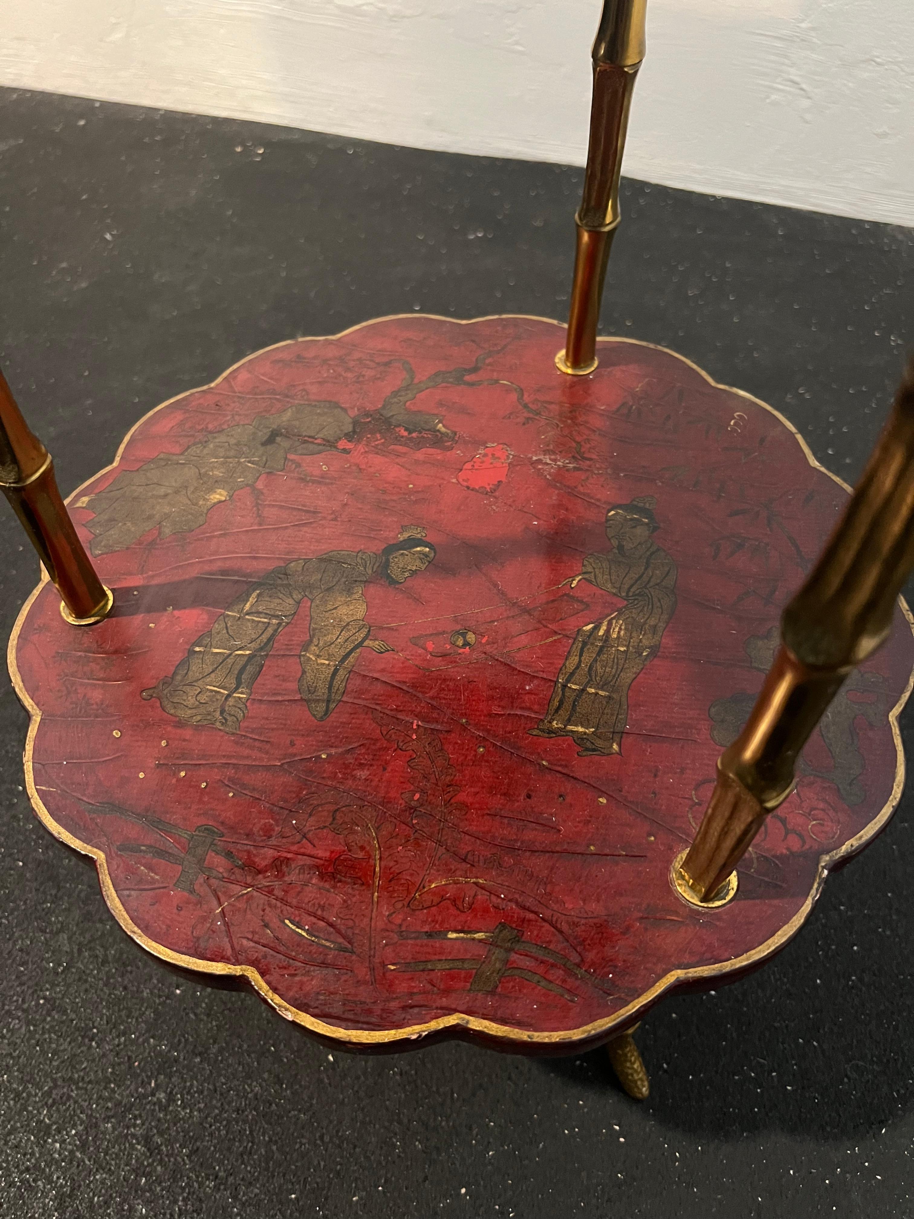 Mid-20th Century Maison Baguès Attributed Faux Bamboo Chinoiserie Table In Bronze For Sale