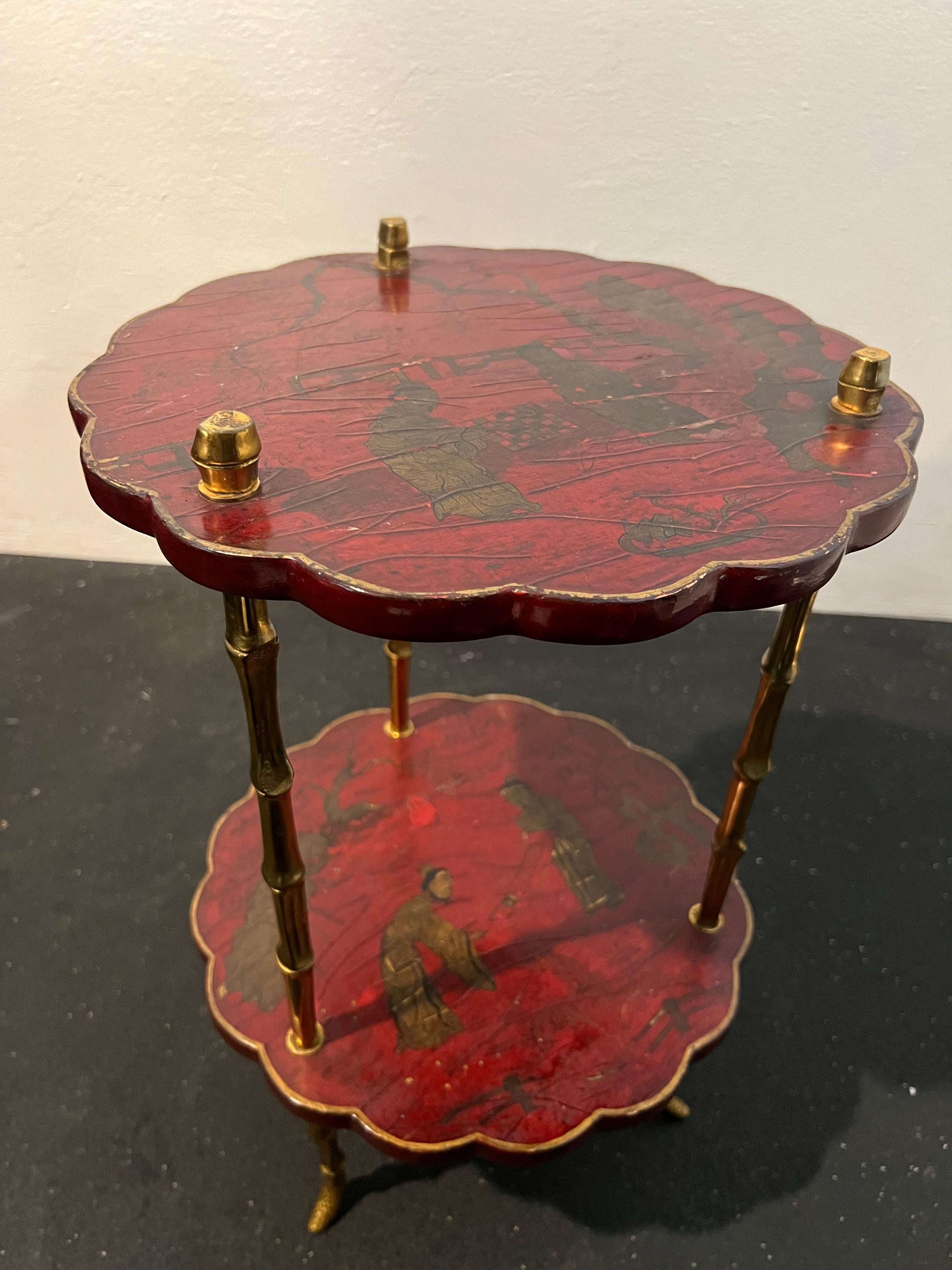 Maison Baguès Attributed Faux Bamboo Chinoiserie Table In Bronze For Sale 1