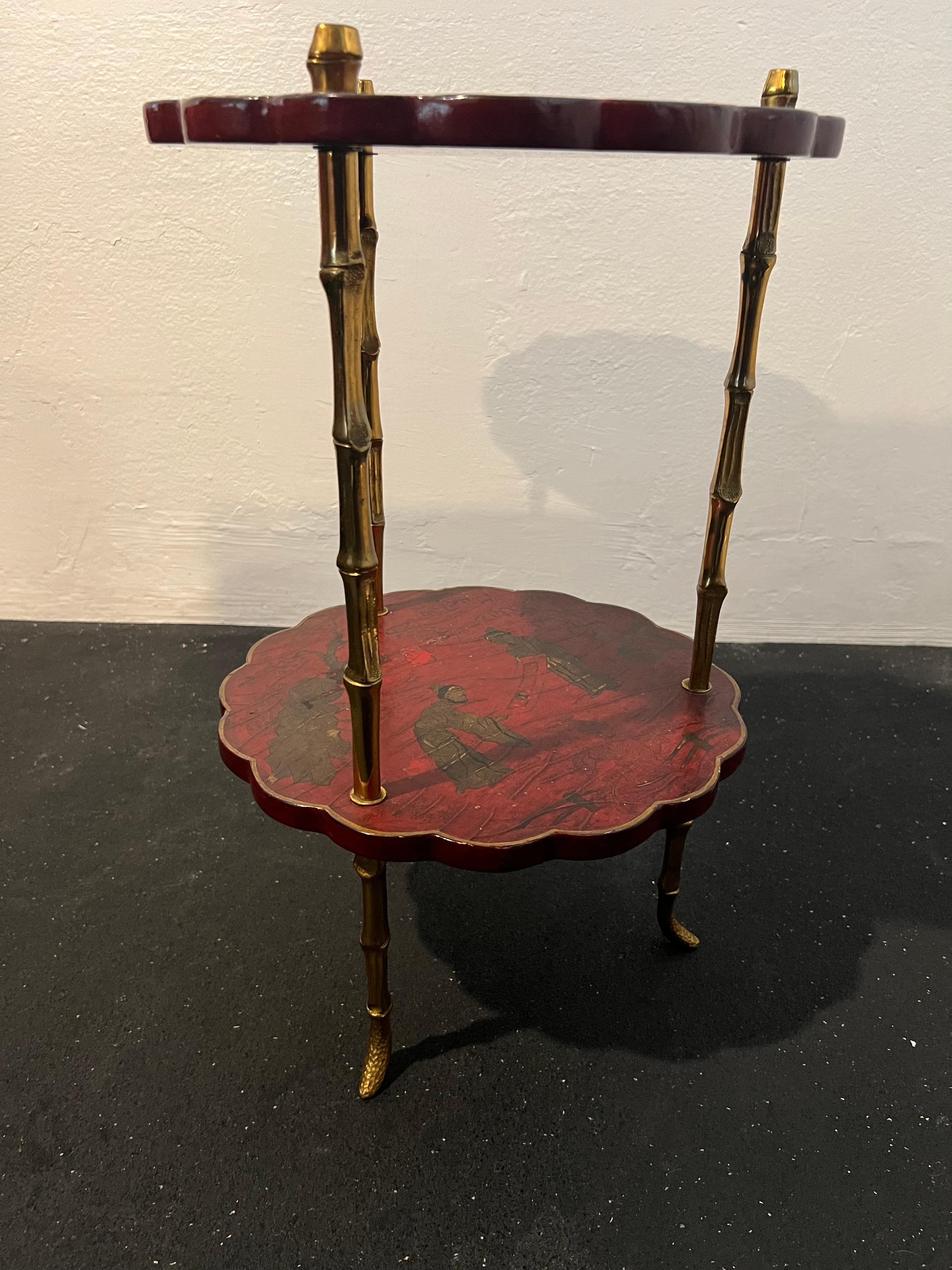Maison Baguès Attributed Faux Bamboo Chinoiserie Table In Bronze For Sale 2