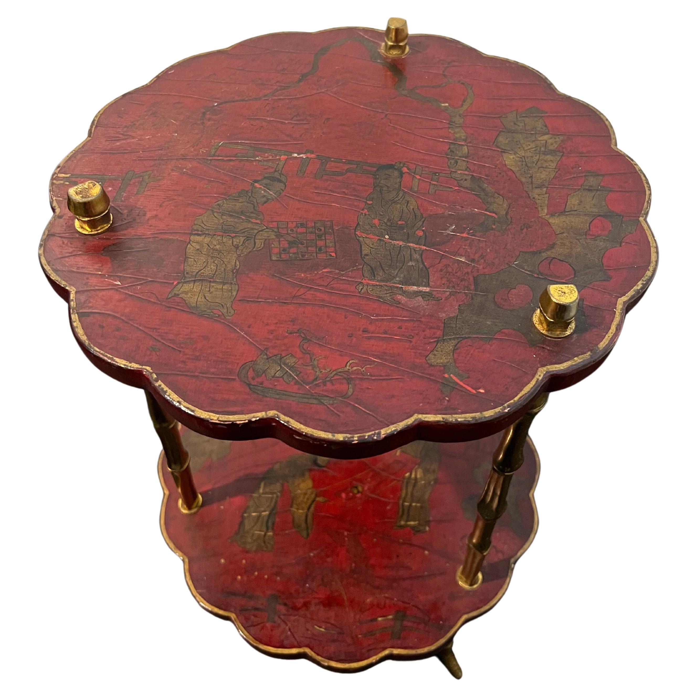 Maison Baguès Attributed Faux Bamboo Chinoiserie Table In Bronze For Sale