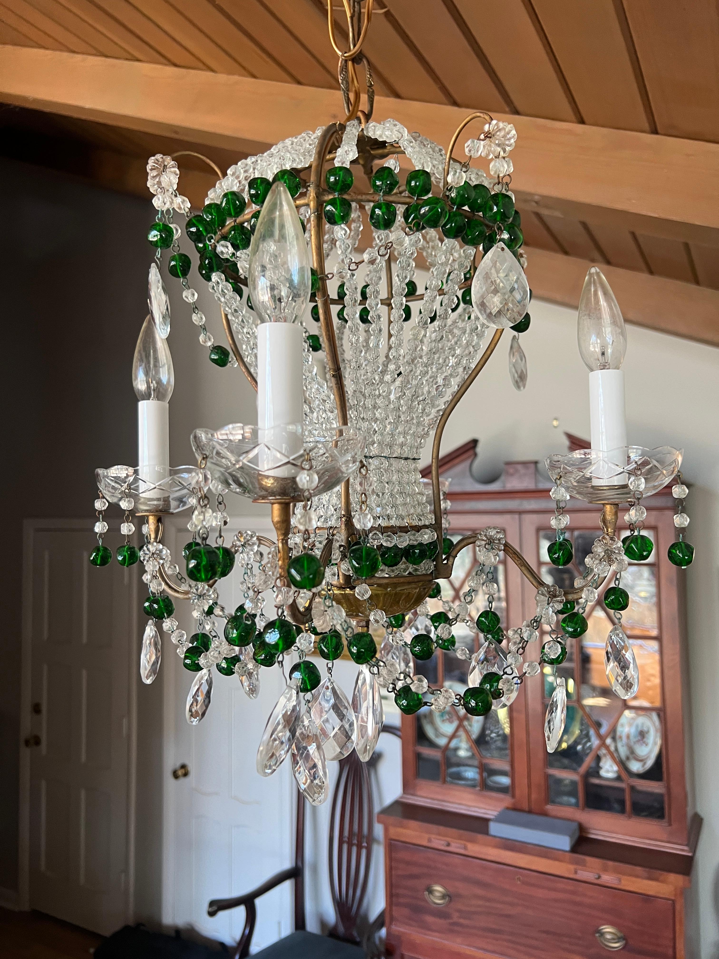 French Maison Bagues Attributed Hollywood Regency Beaded Hot Air Balloon Chandelier For Sale