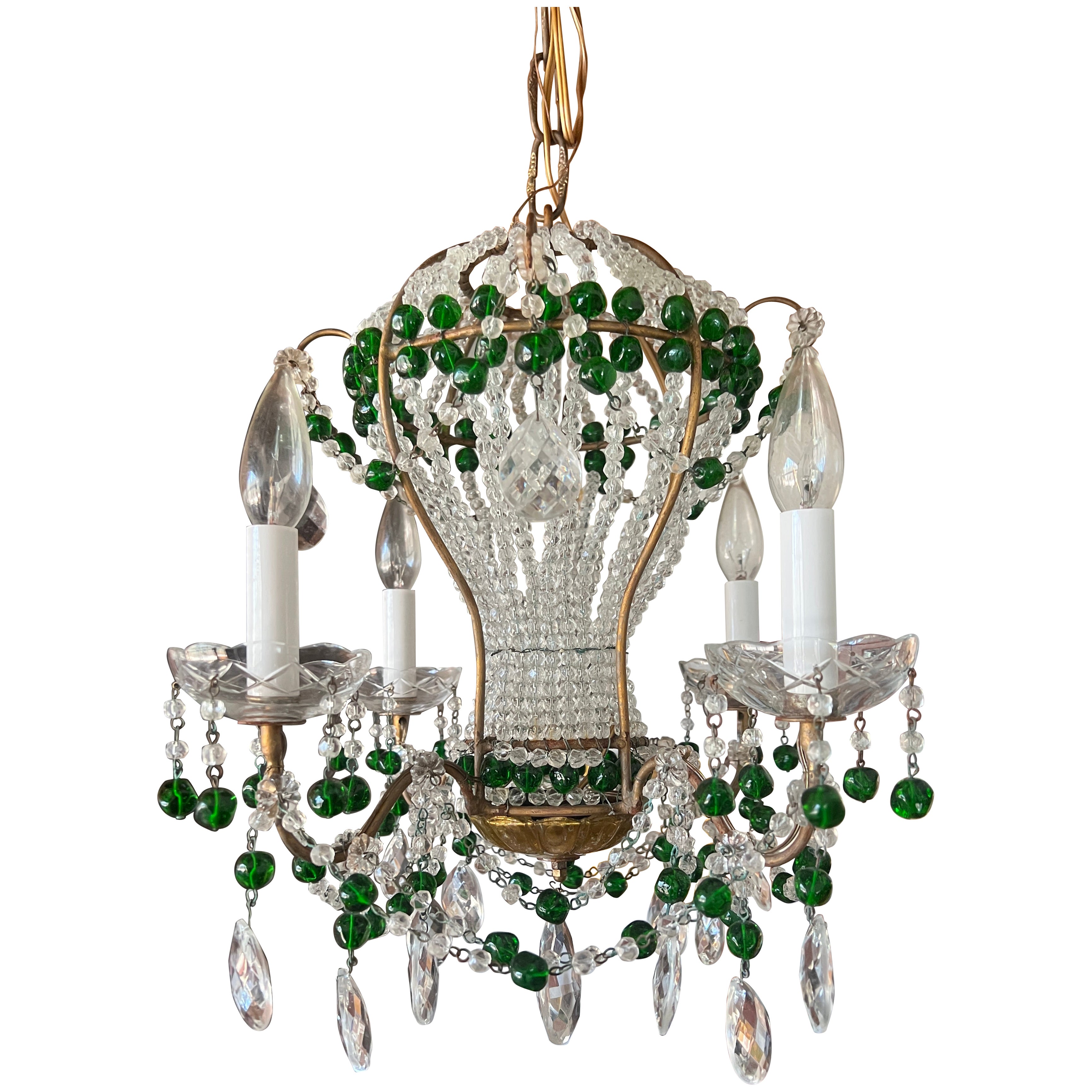 Maison Bagues Attribut Hollywood Regency Chandelier montgolfière en perles