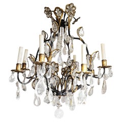 Maison Baguès Attributed Patinated Band Gilt Metal Rock Crystal Chandelier